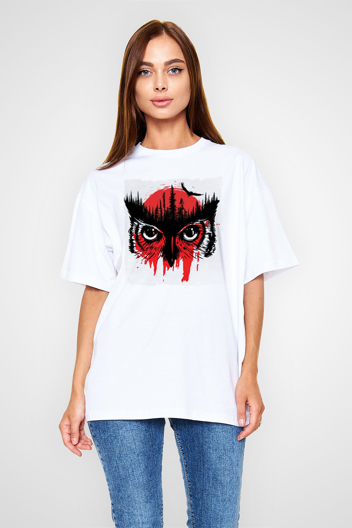 Baykuş Beyaz Unisex Tişört T-Shirt - TişörtFabrikası