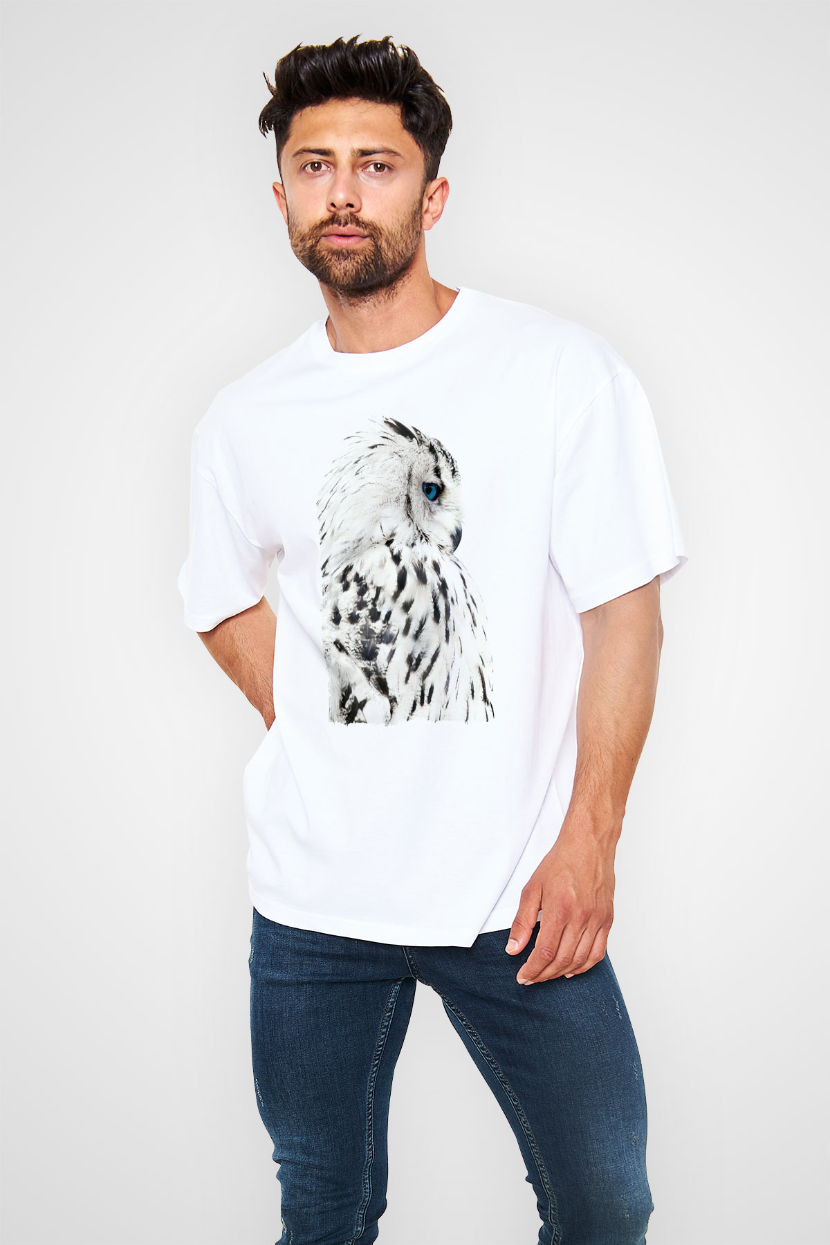 Baykuş Beyaz Unisex Tişört T-Shirt - TişörtFabrikası