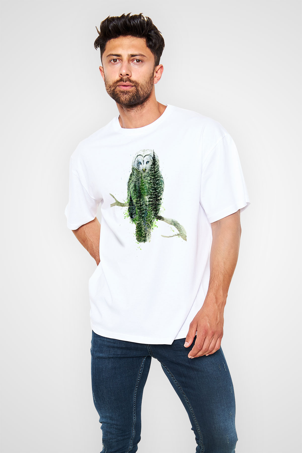 Baykuş Beyaz Unisex Tişört T-Shirt - TişörtFabrikası