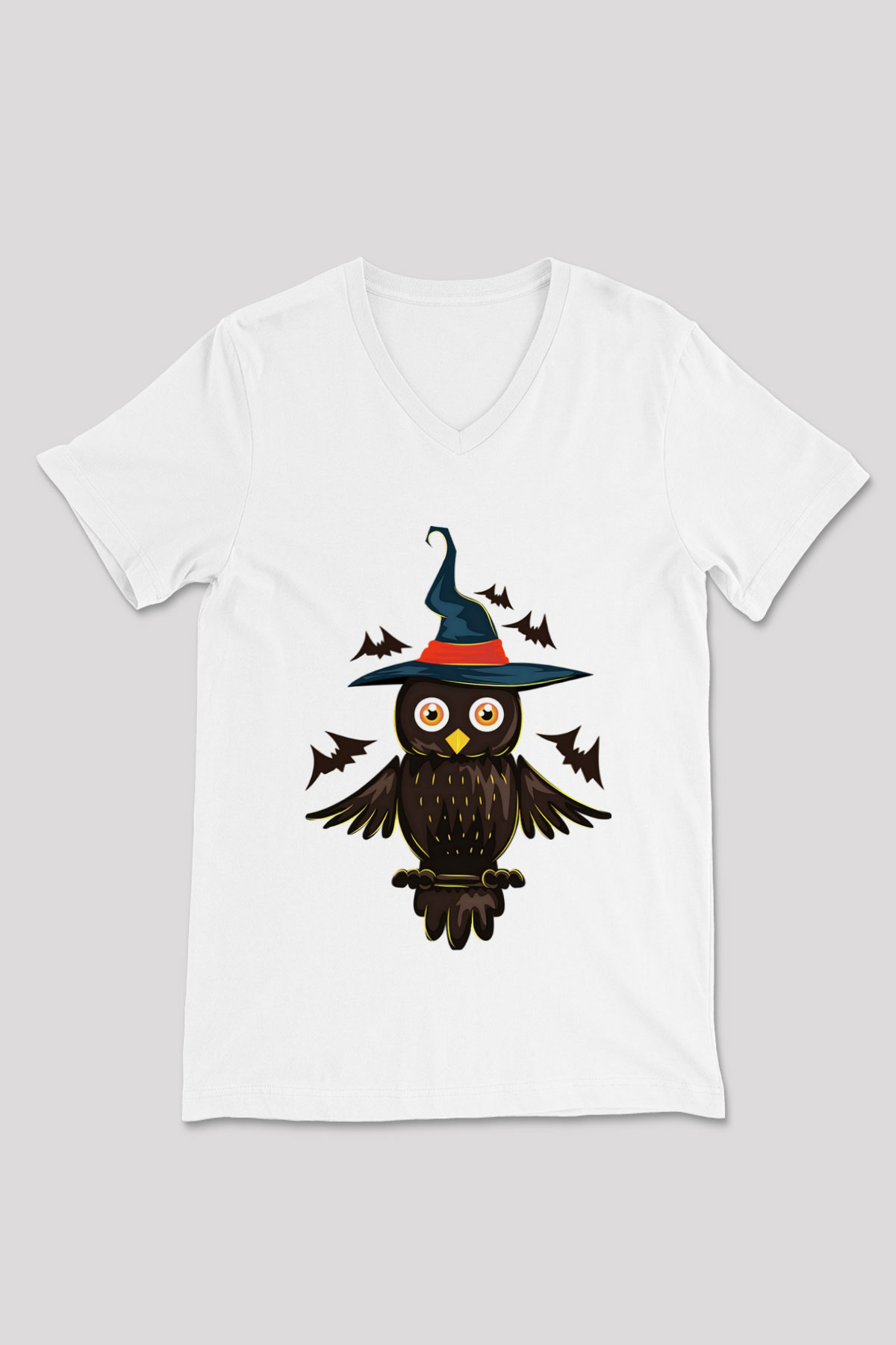 Baykuş Beyaz Unisex V Yaka Tişört T-Shirt