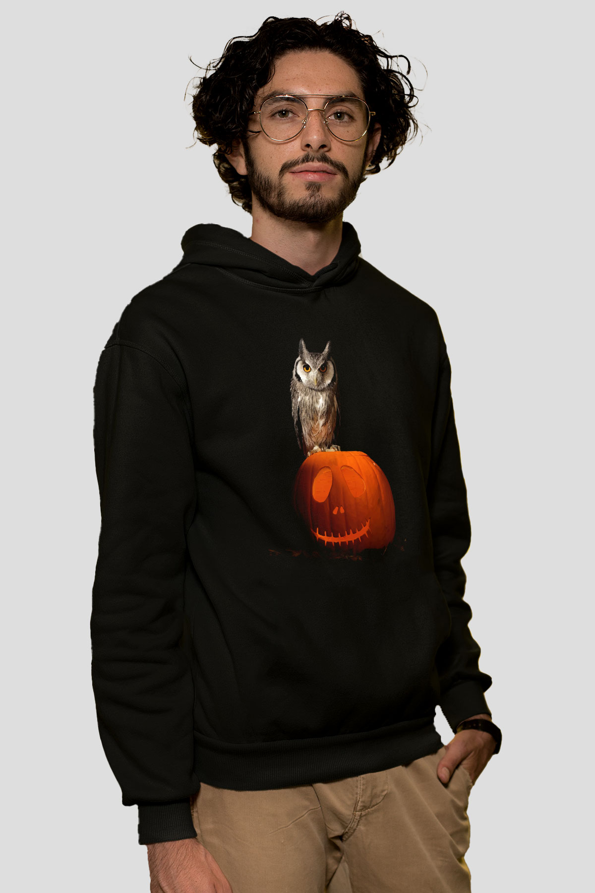 Baykuş Siyah Unisex Kapüşonlu Sweatshirt