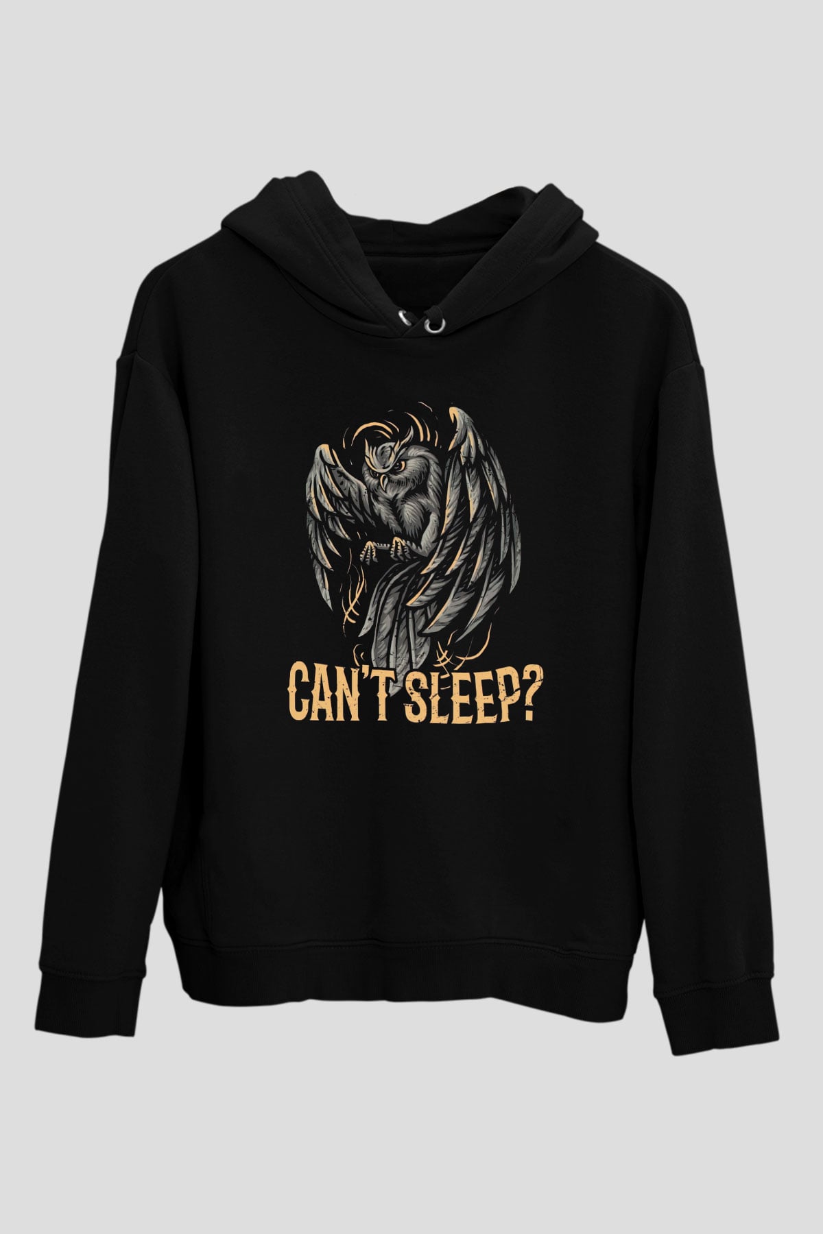 Baykuş Siyah Unisex Kapüşonlu Sweatshirt