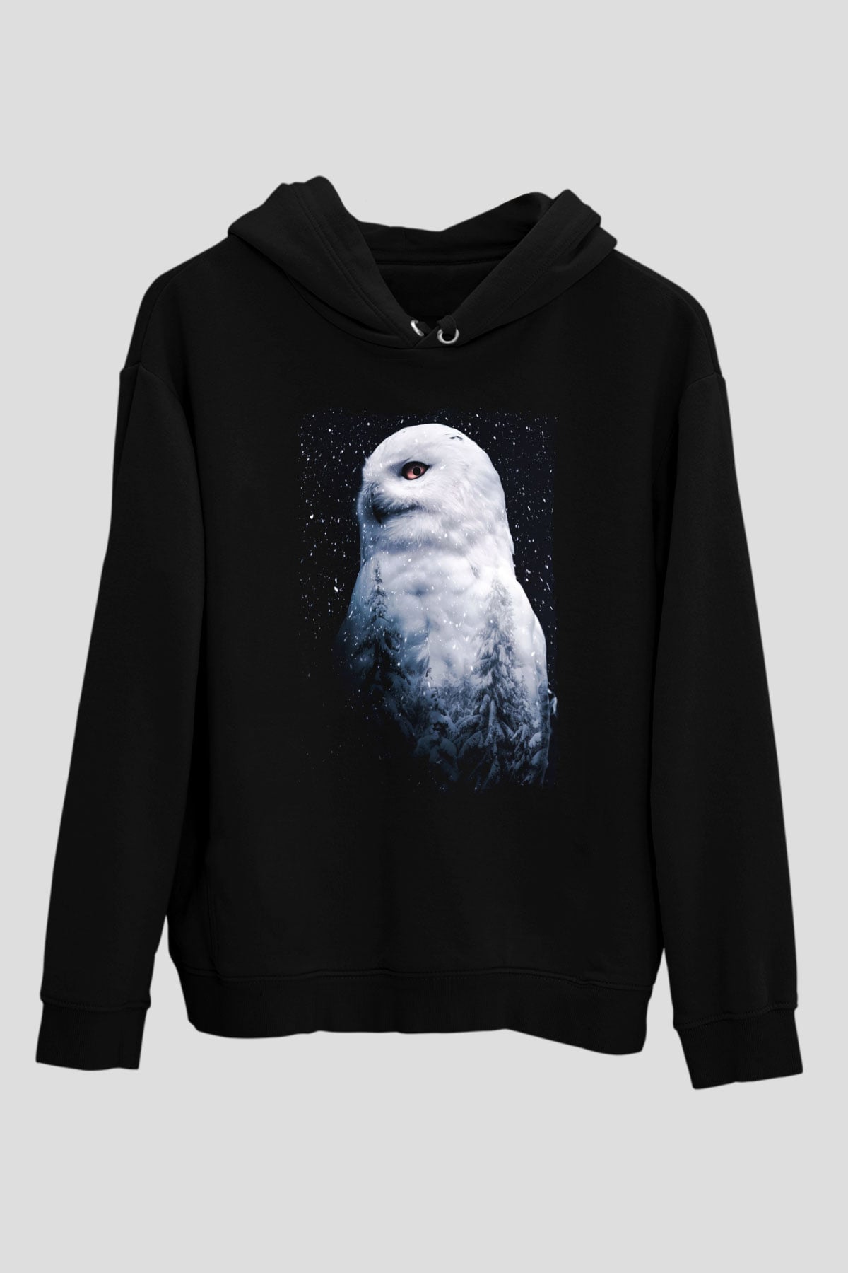 Baykuş Siyah Unisex Kapüşonlu Sweatshirt
