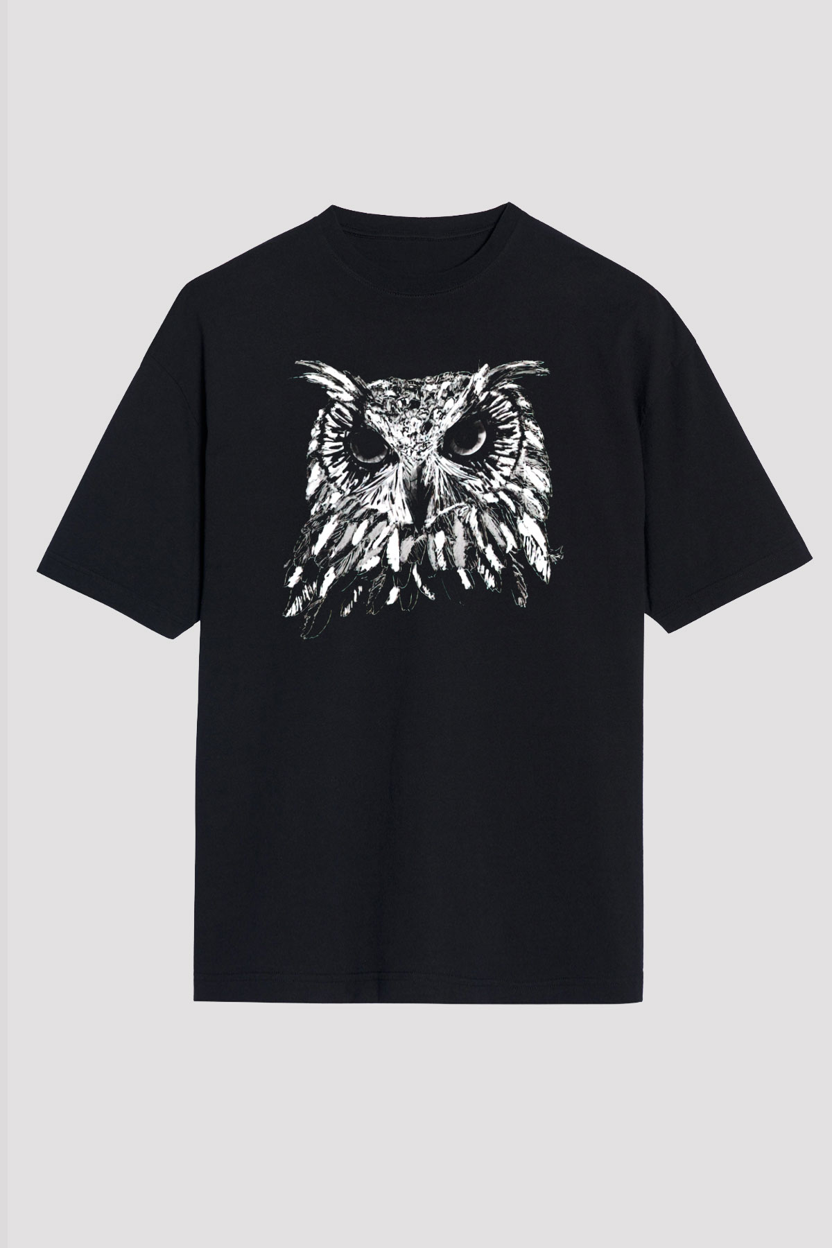 Baykuş Siyah Unisex Oversize Tişört T-Shirt