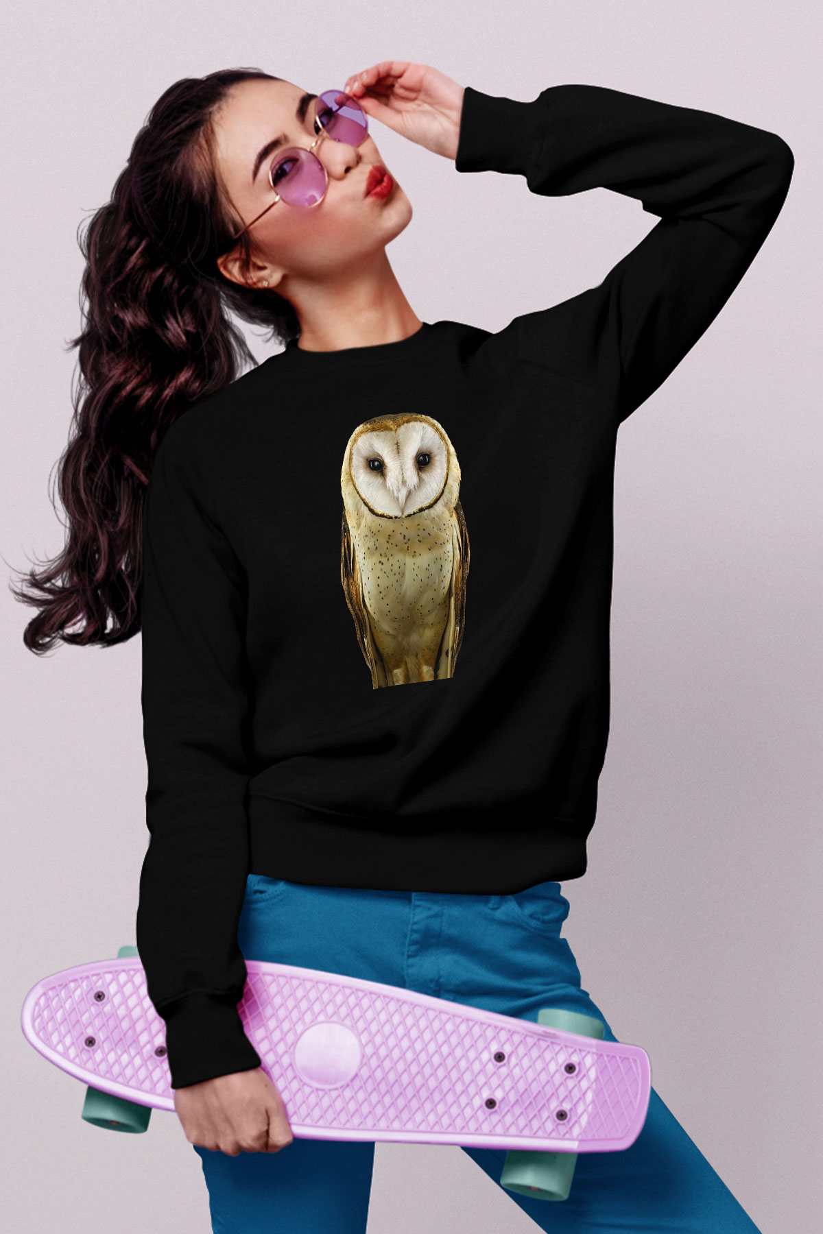 Baykuş Siyah Unisex Sweatshirt