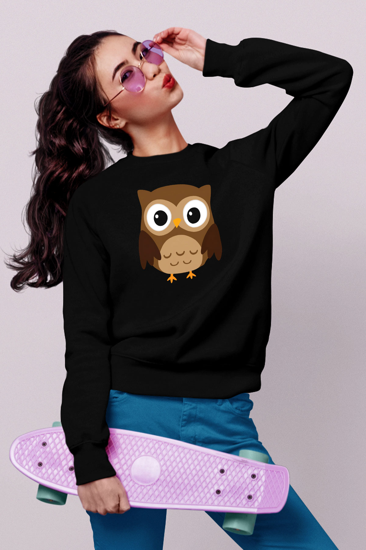 Baykuş Siyah Unisex Sweatshirt