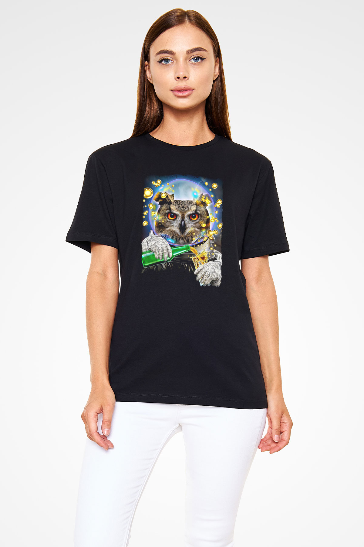 Baykuş Siyah Unisex Tişört T-Shirt - TişörtFabrikası