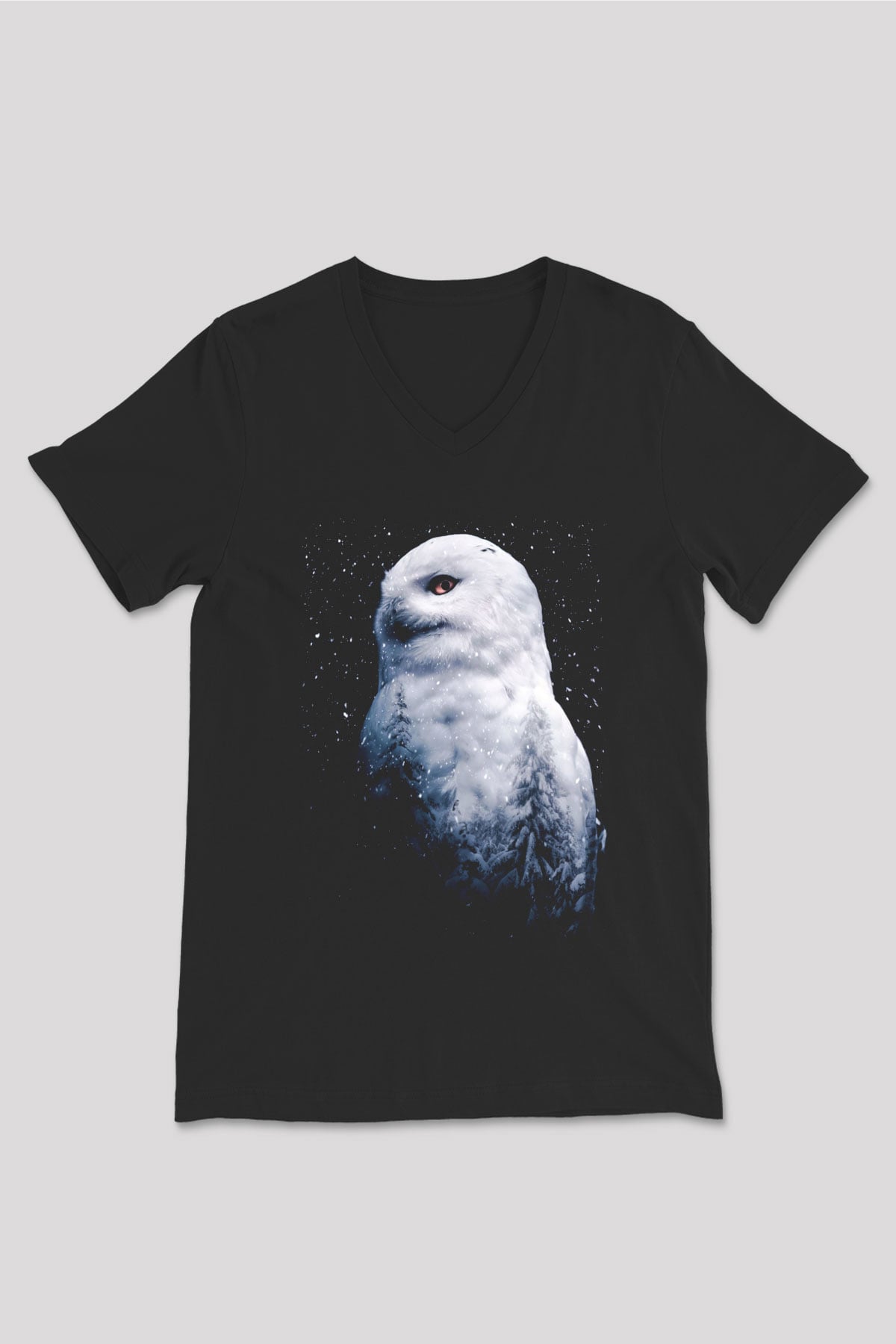 Baykuş Siyah Unisex V Yaka Tişört