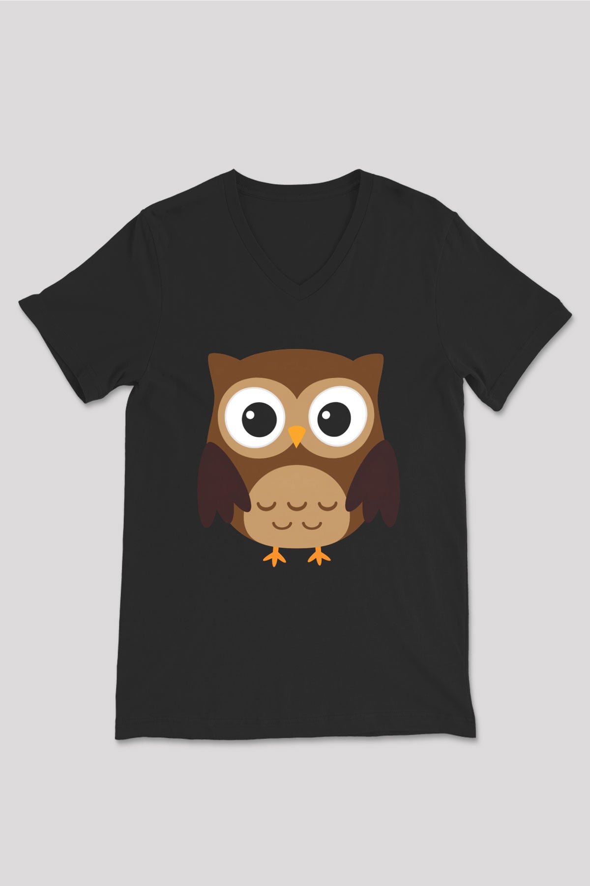 Baykuş Siyah Unisex V Yaka Tişört T-Shirt