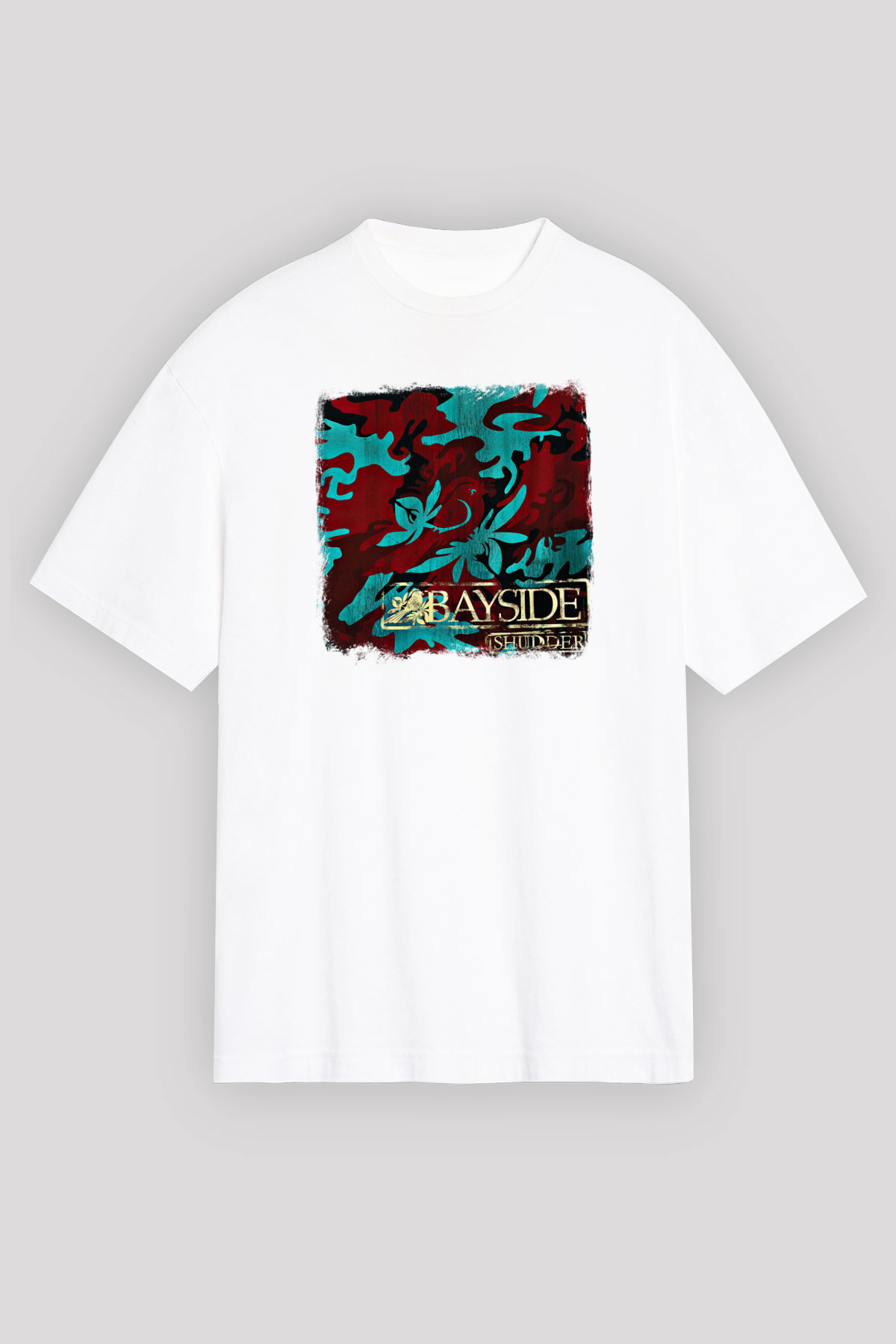 Bayside Baskılı Unisex Beyaz Oversize Tişört