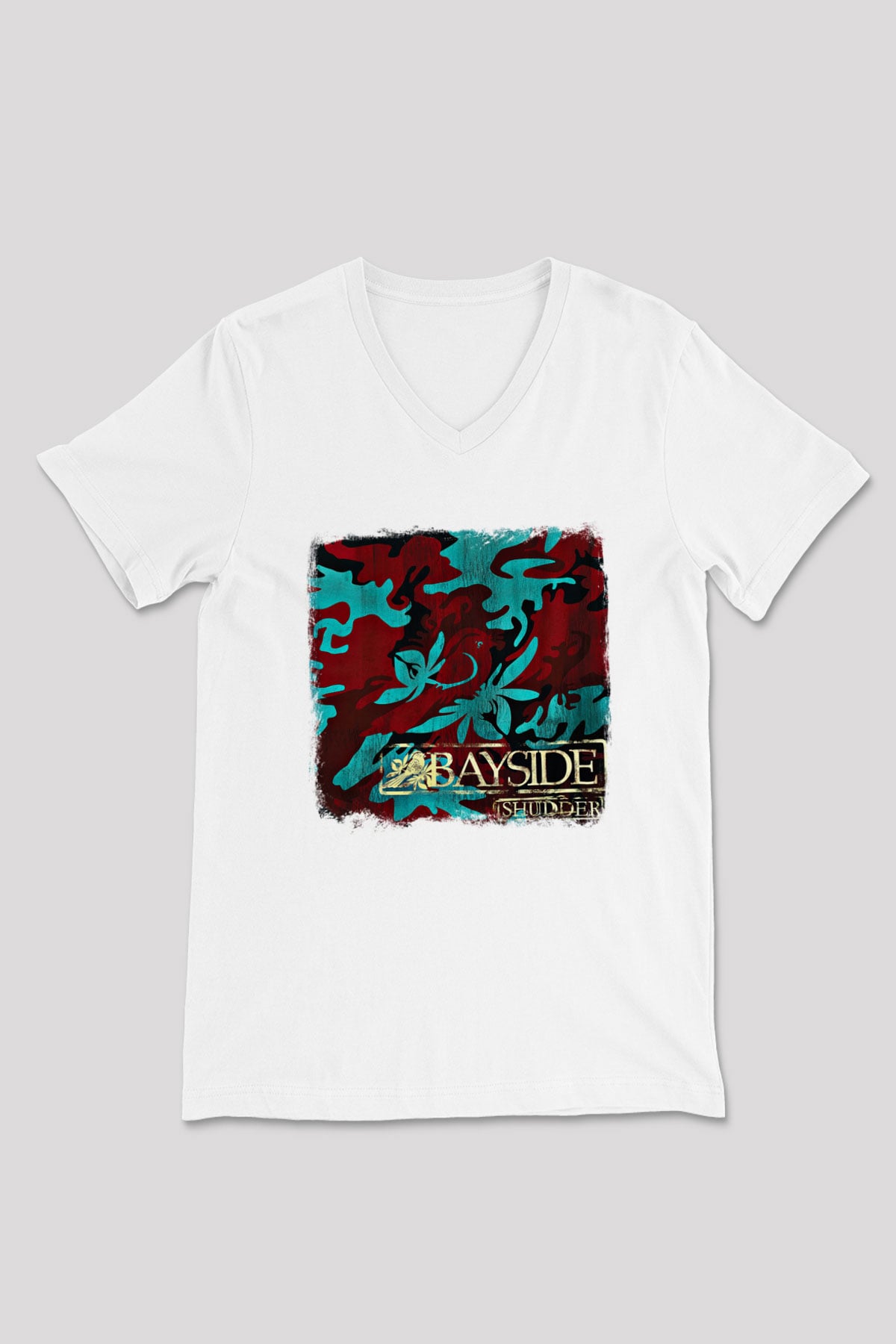 Bayside Baskılı Unisex Beyaz V Yaka Tişört