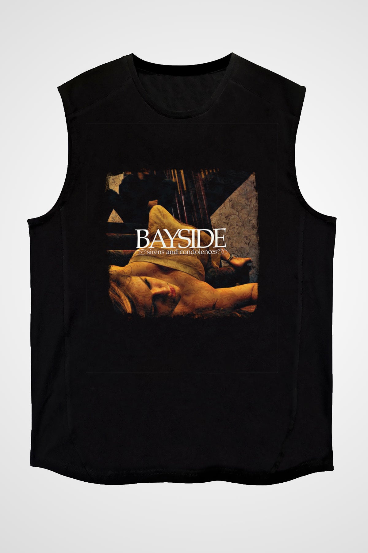 Bayside Baskılı Unisex Siyah Kolsuz Tişört