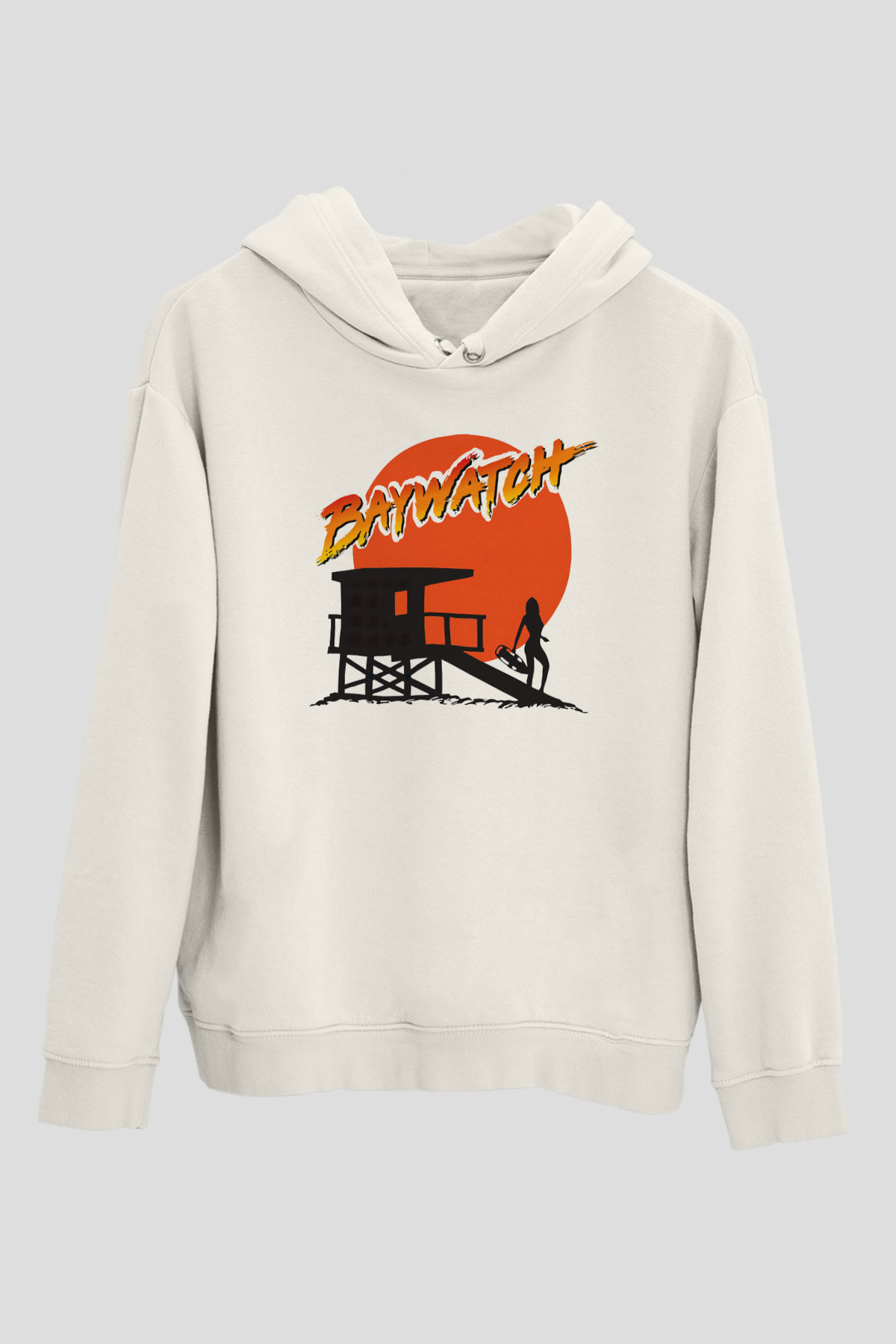 Baywatch Beyaz Unisex Kapşonlu Sweatshirt