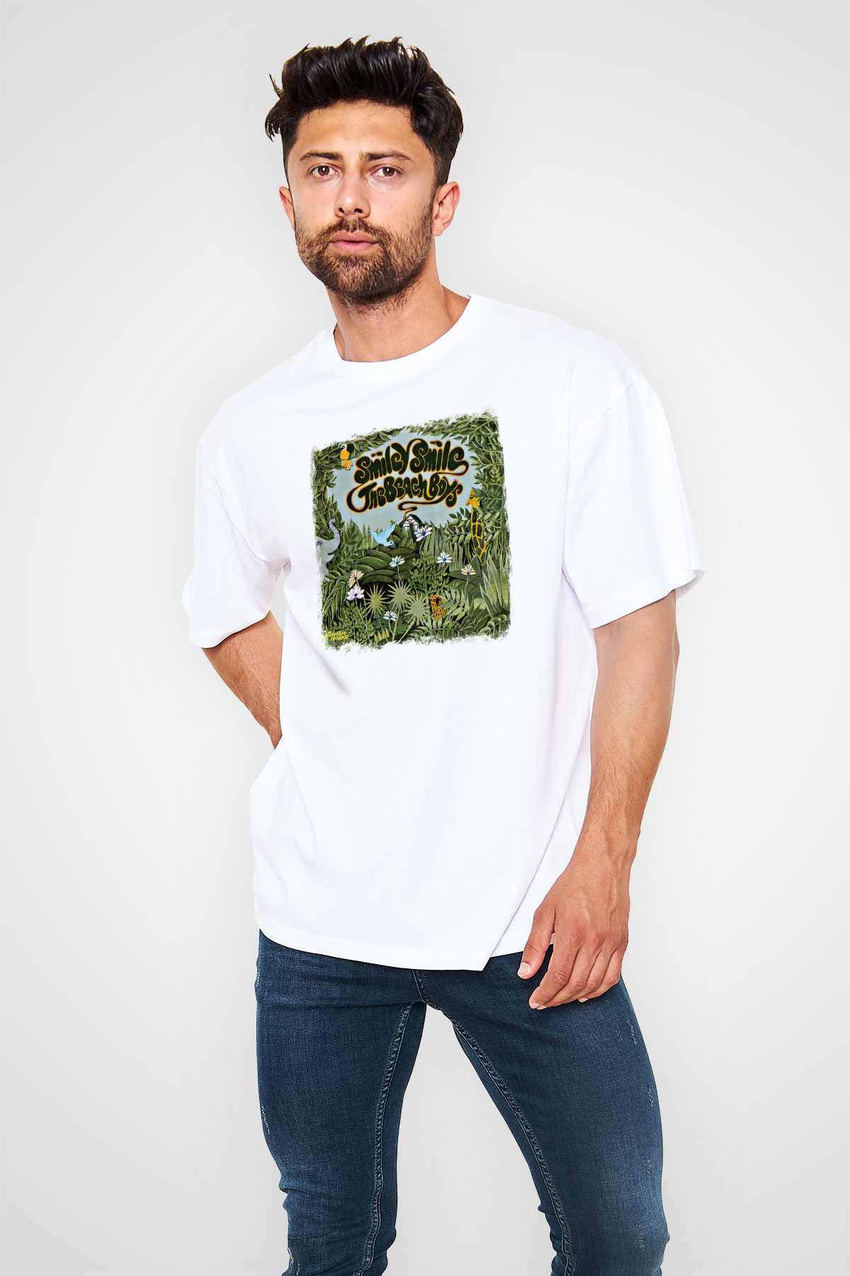 Beach Boys Baskılı Unisex Beyaz Oversize Tişört