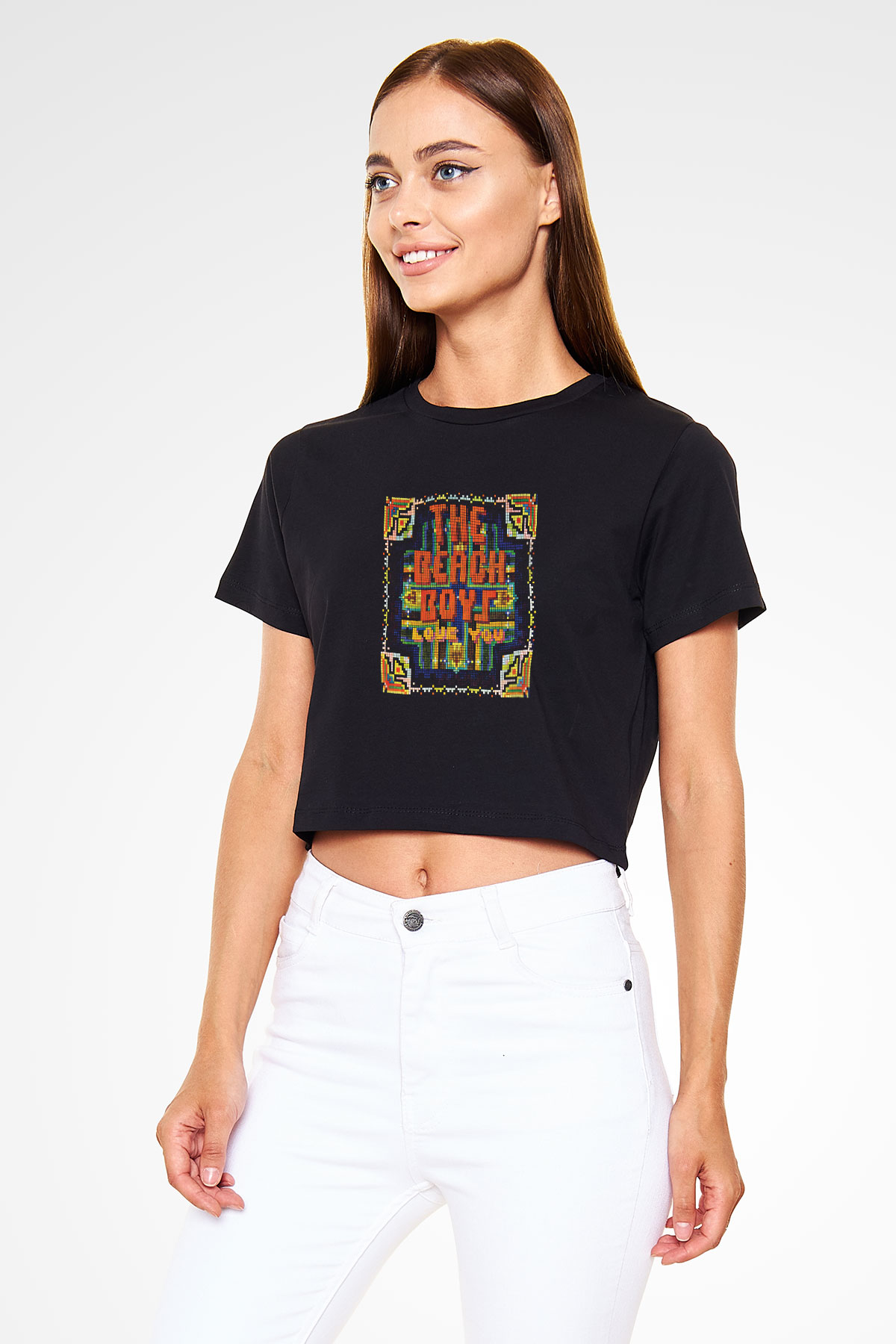 Beach Boys Baskılı Unisex Siyah Crop Top Tişört
