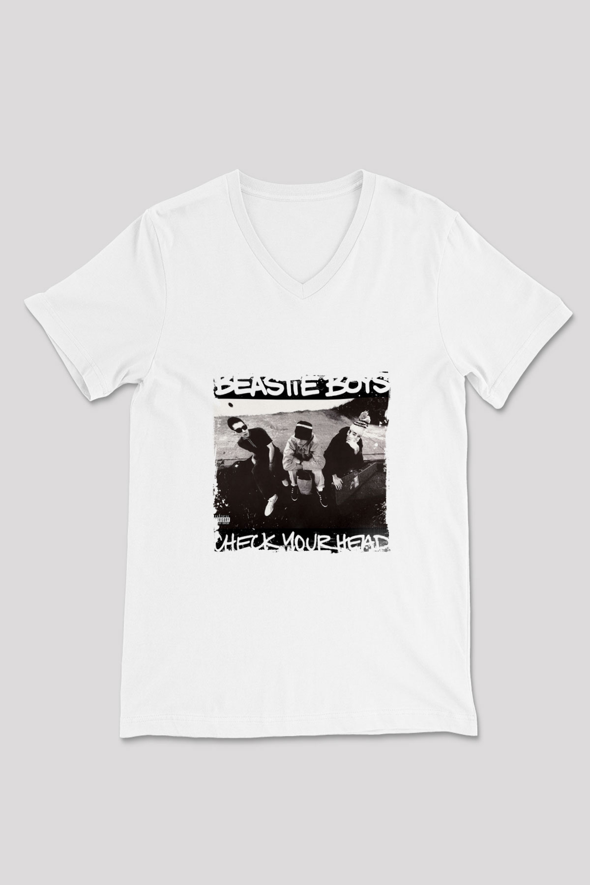 Beastie Boys Baskılı Beyaz V Yaka Unisex Tişört