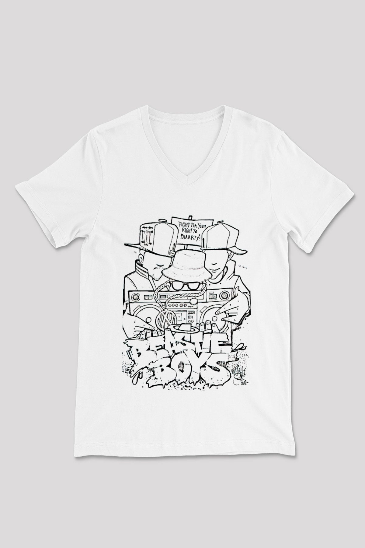 Beastie Boys Beyaz Unisex V Yaka Tişört