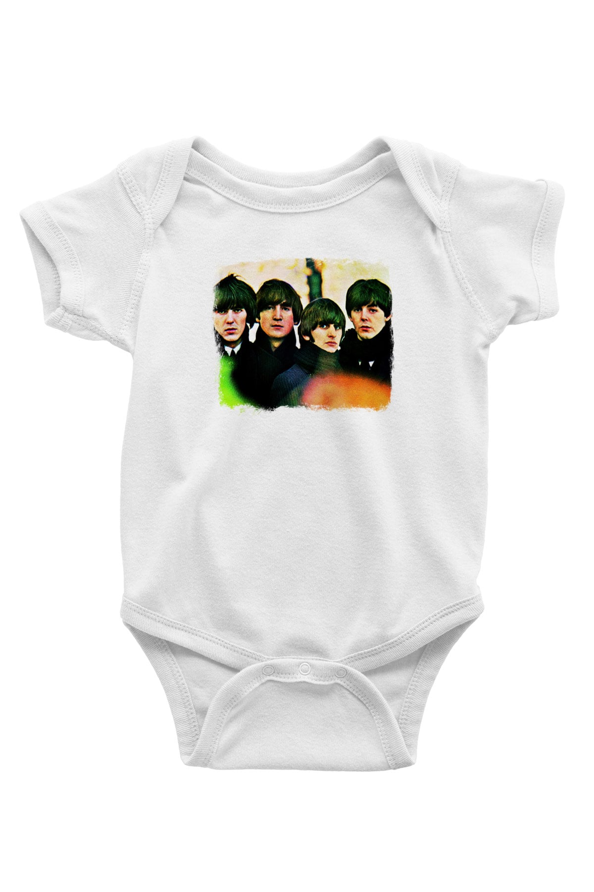 Beatles Baskılı Unisex Beyaz Bebek Body - Zıbın