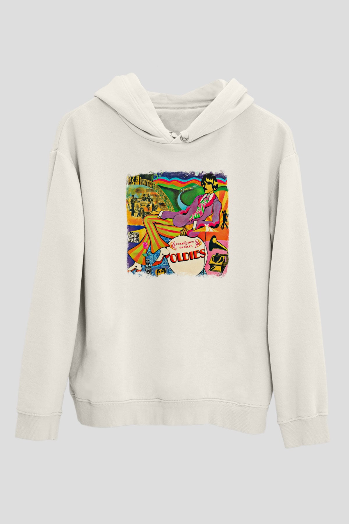 Beatles Baskılı Unisex Beyaz Hoodie