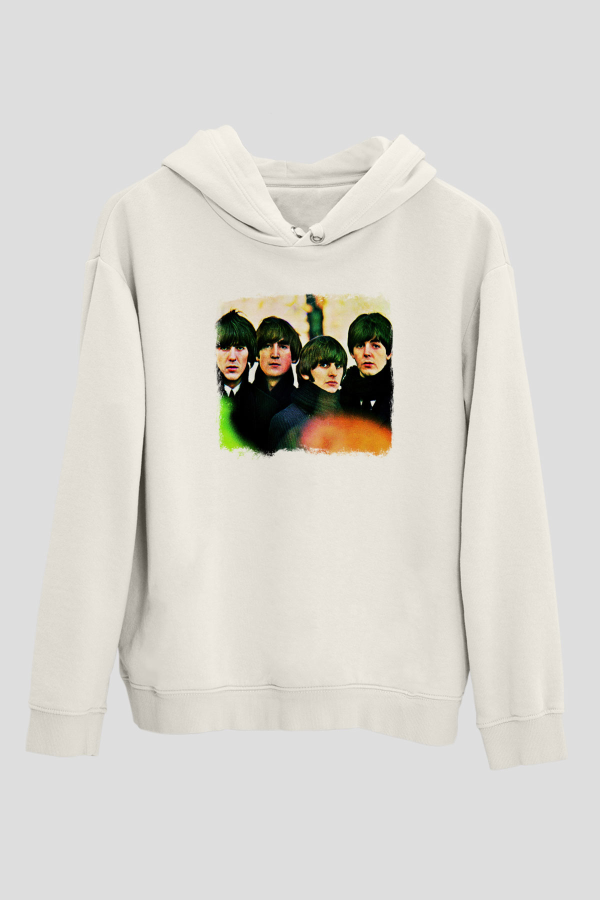 Beatles Baskılı Unisex Beyaz Hoodie