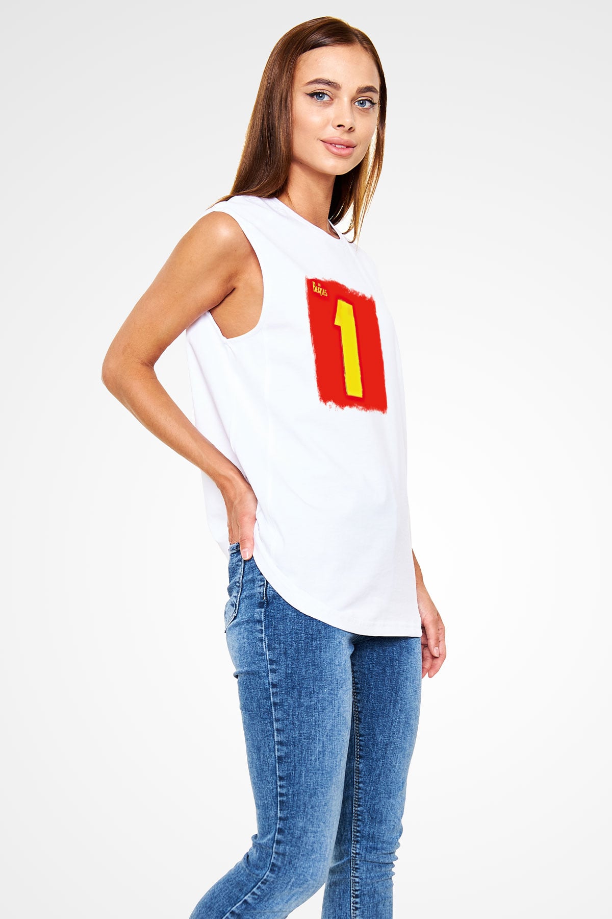 Beatles Baskılı Unisex Beyaz Kolsuz Tişört