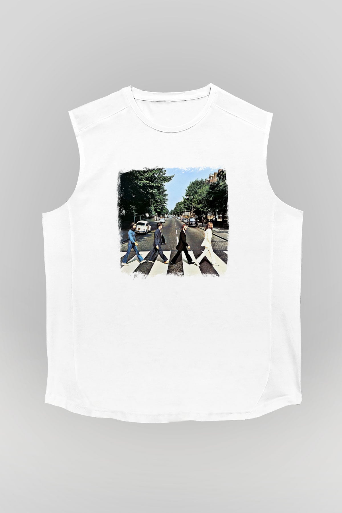 Beatles Baskılı Unisex Beyaz Kolsuz Tişört