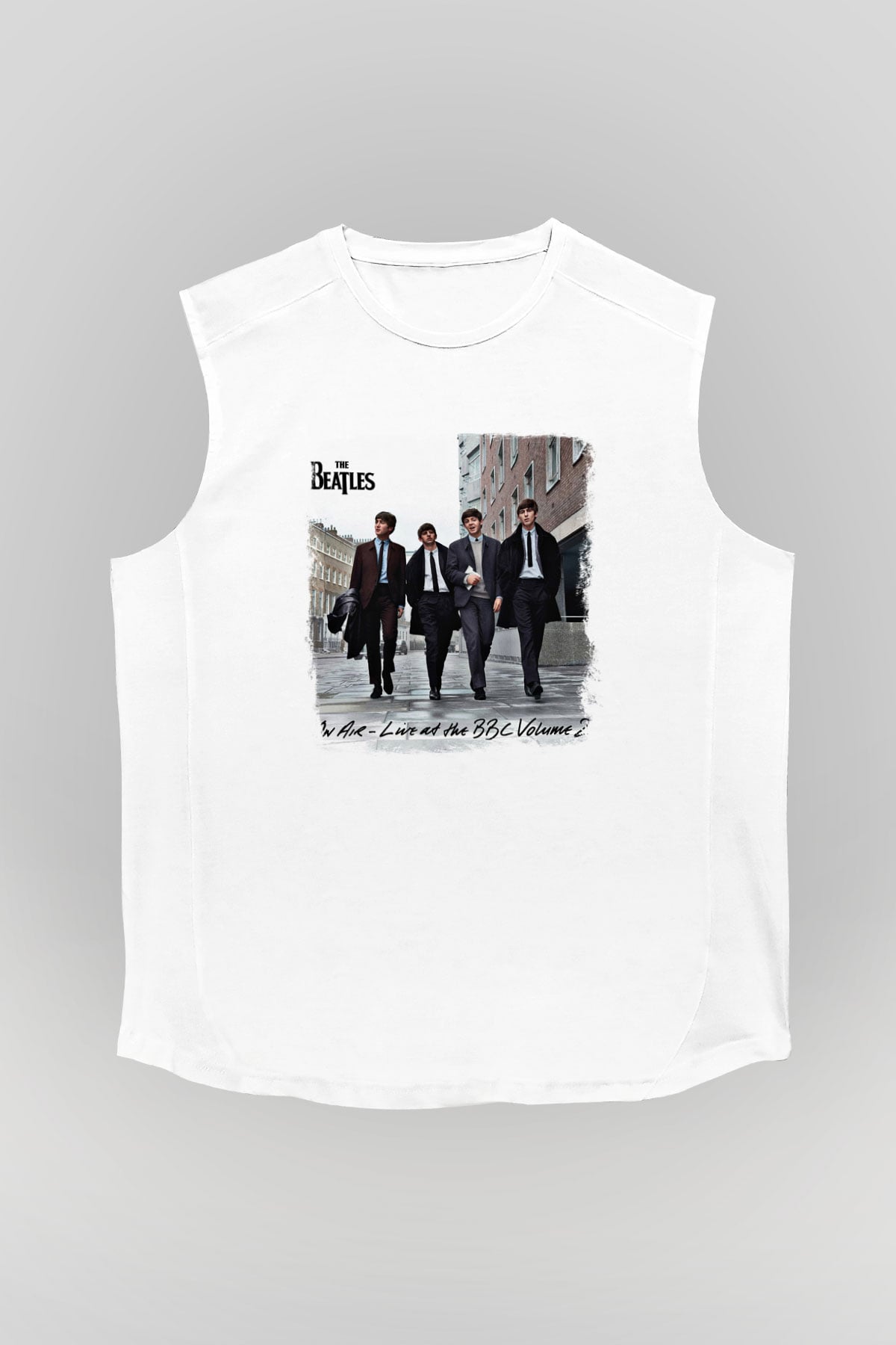 Beatles Baskılı Unisex Beyaz Kolsuz Tişört