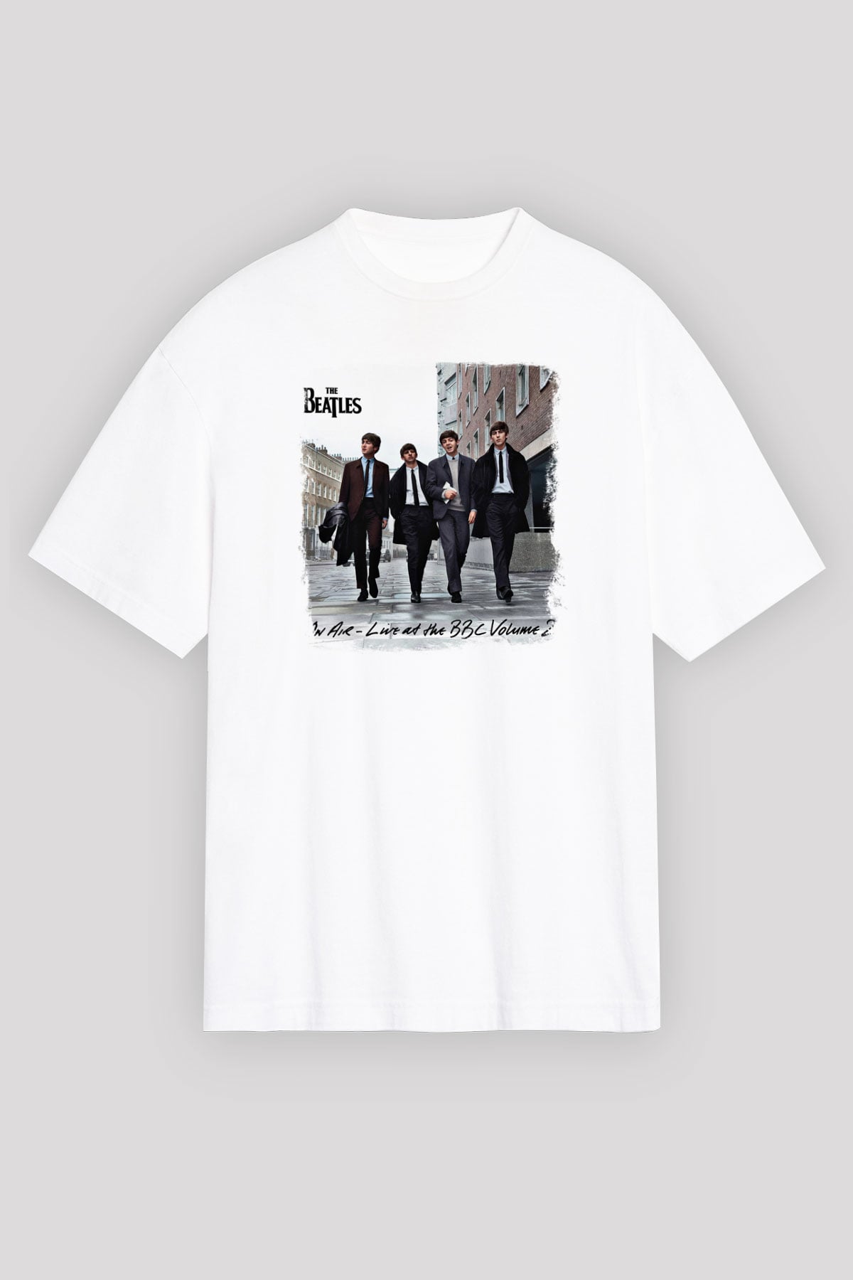 Beatles Baskılı Unisex Beyaz Oversize Tişört