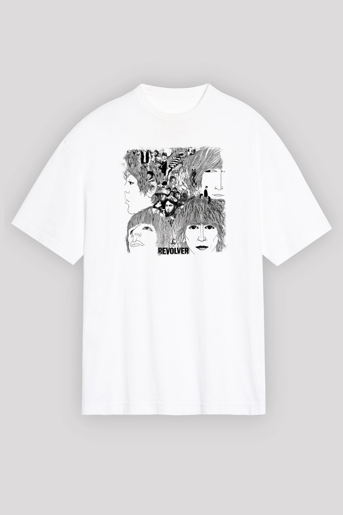 Beatles Baskılı Unisex Beyaz Oversize Tişört