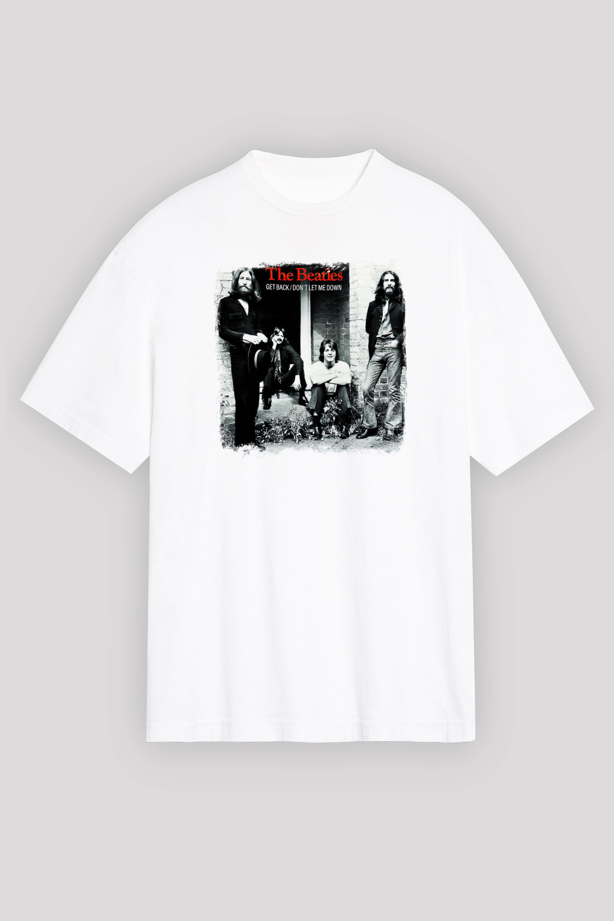 Beatles Baskılı Unisex Beyaz Oversize Tişört