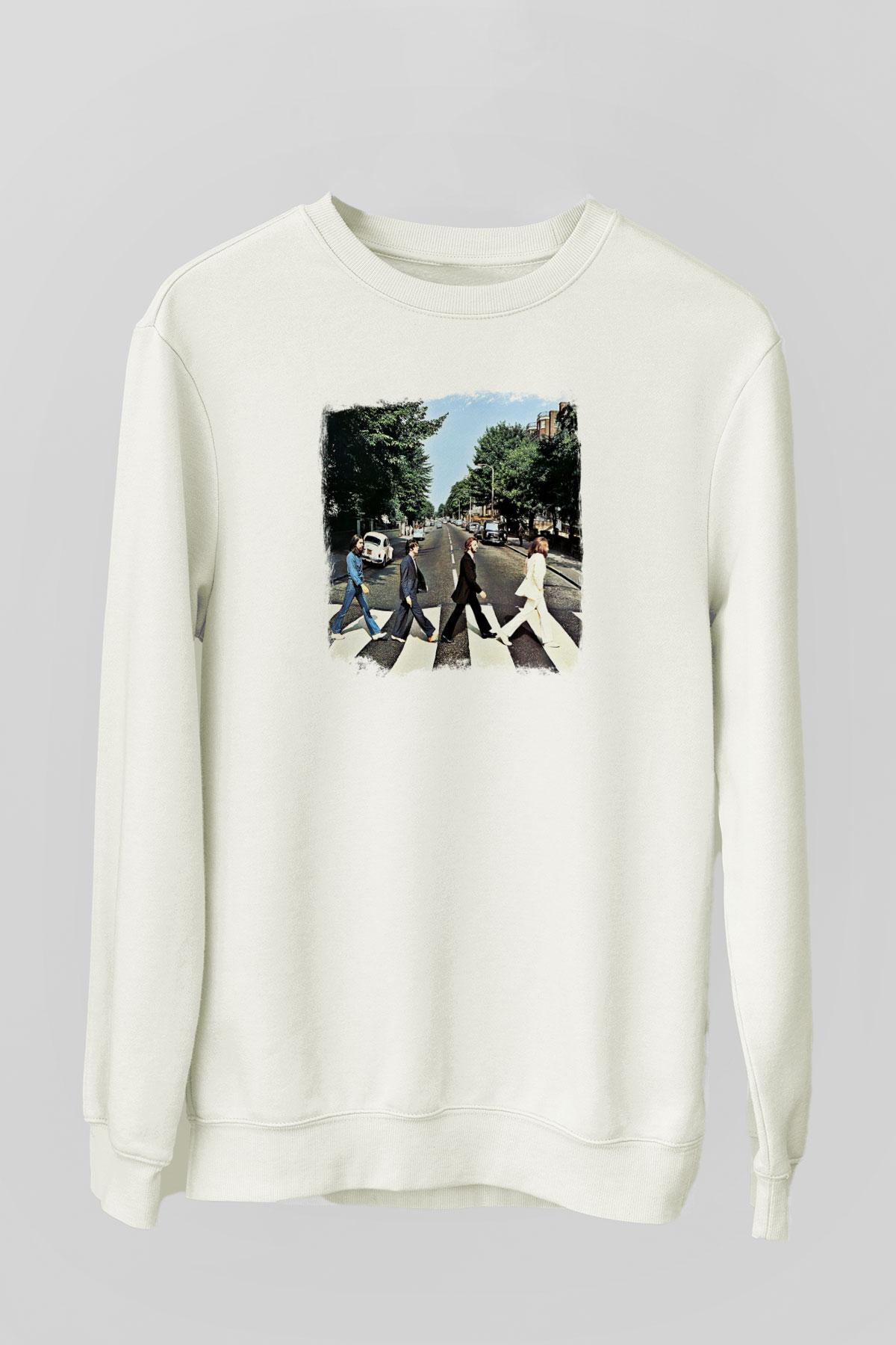 Beatles Baskılı Unisex Beyaz Sweatshirt