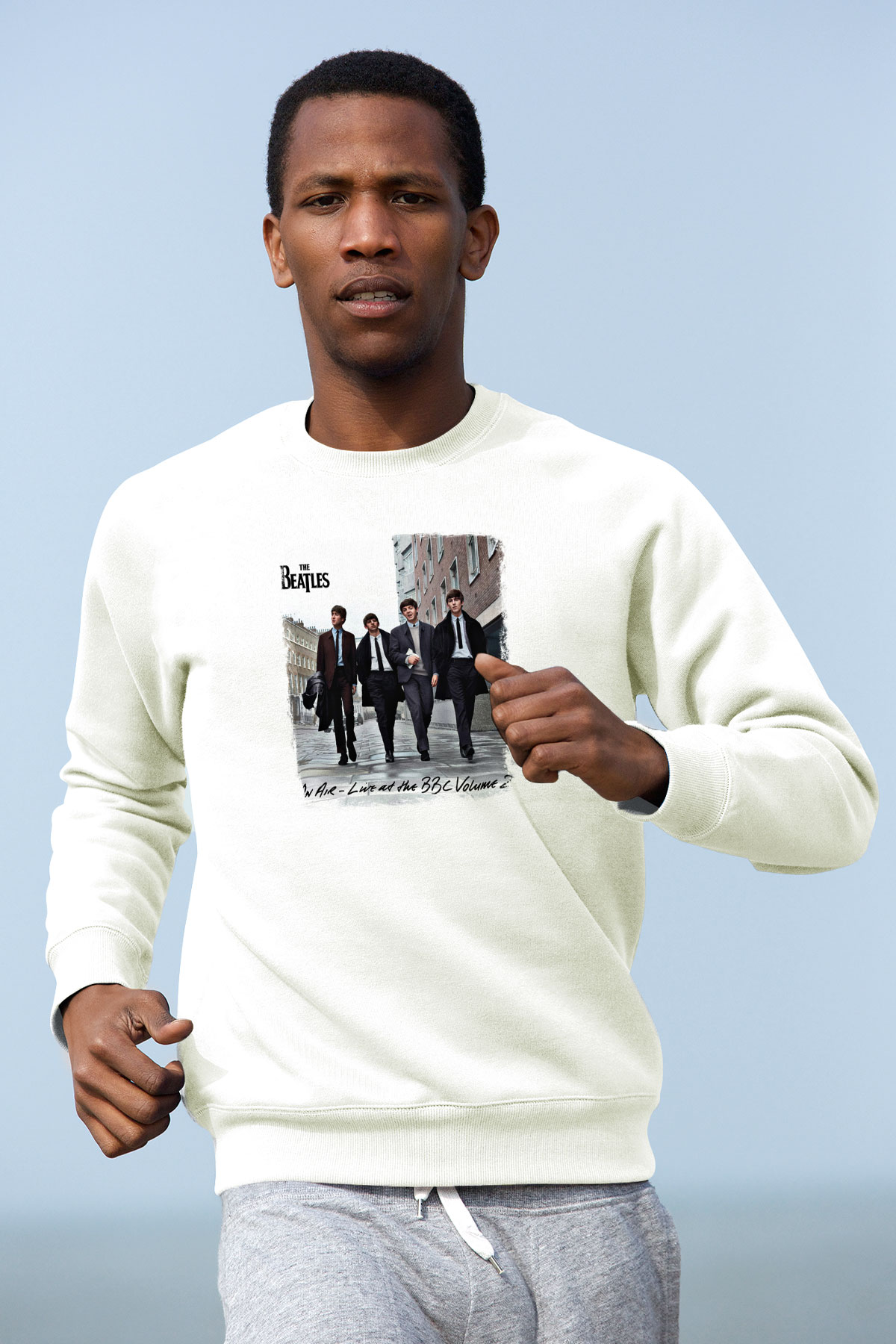 Beatles Baskılı Unisex Beyaz Sweatshirt