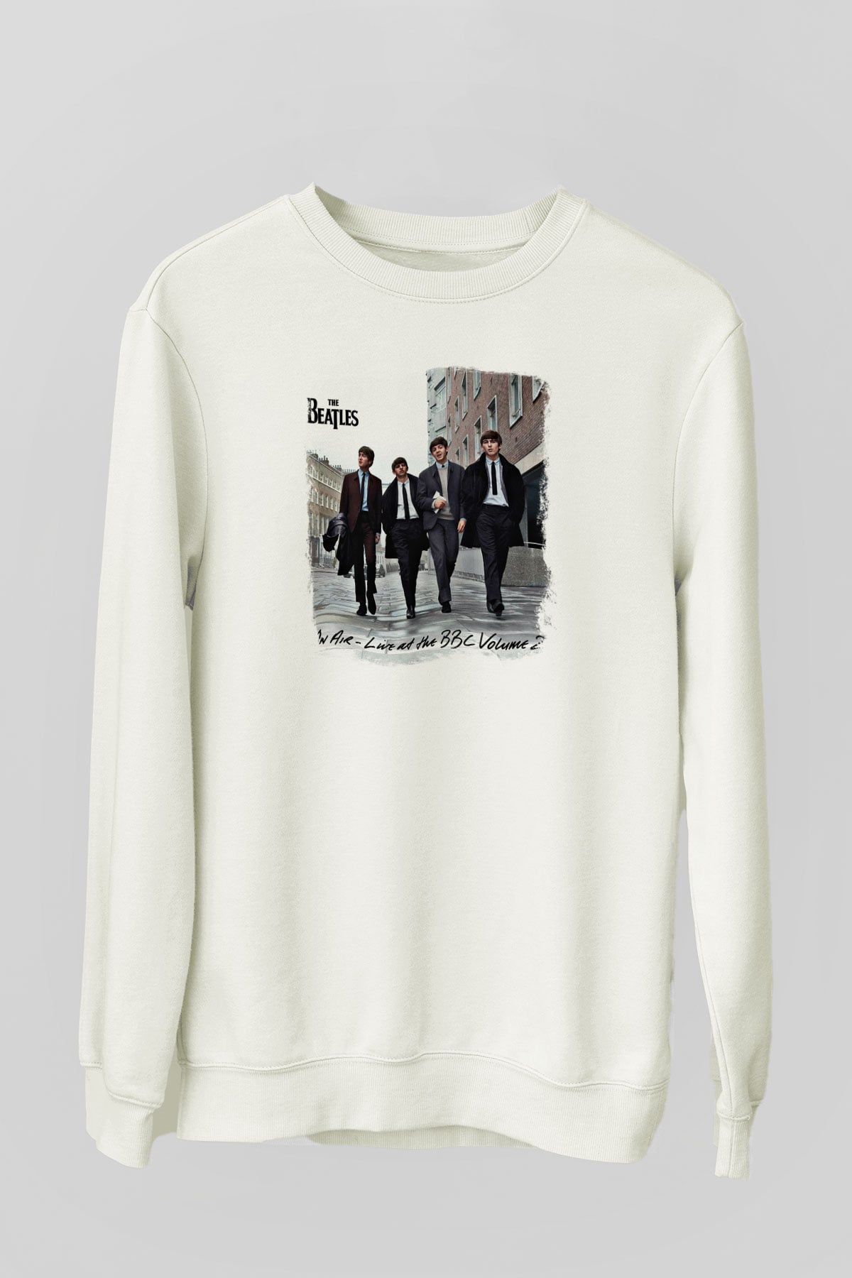Beatles Baskılı Unisex Beyaz Sweatshirt