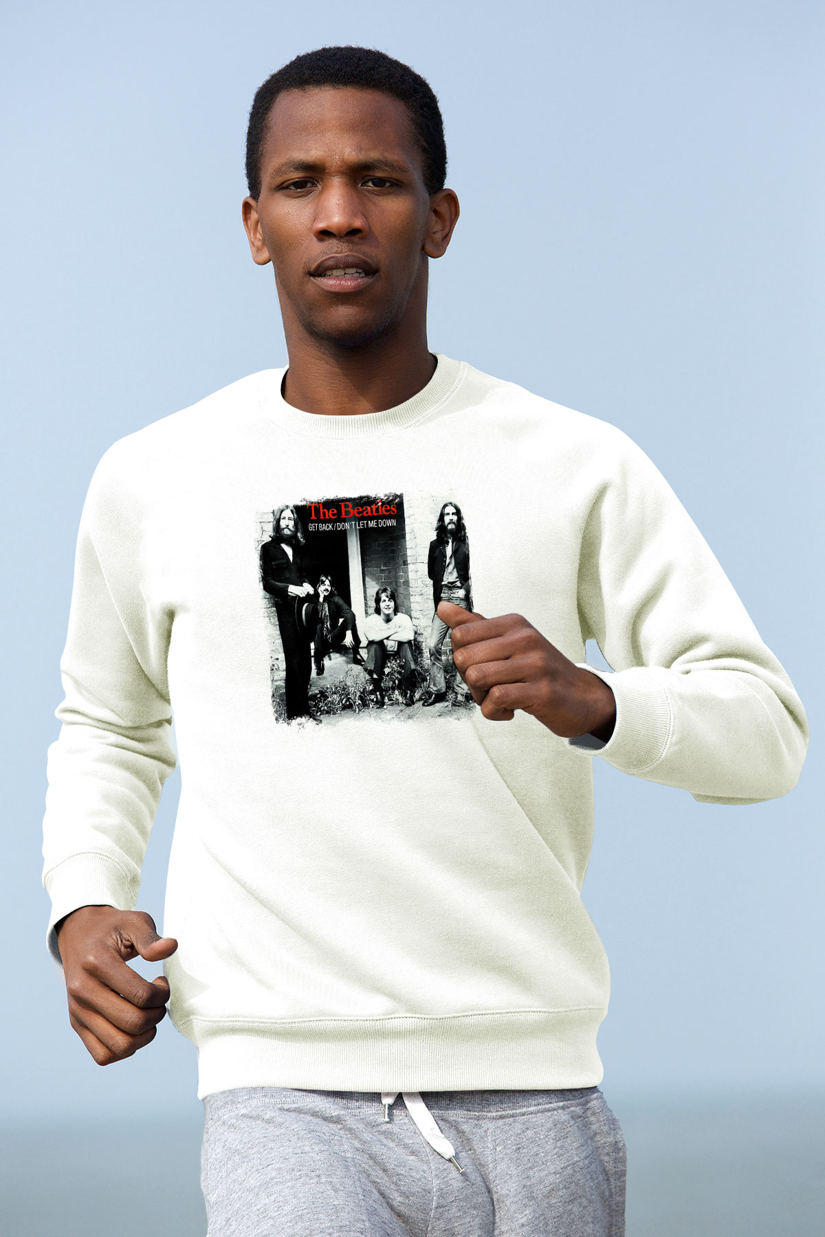 Beatles Baskılı Unisex Beyaz Sweatshirt