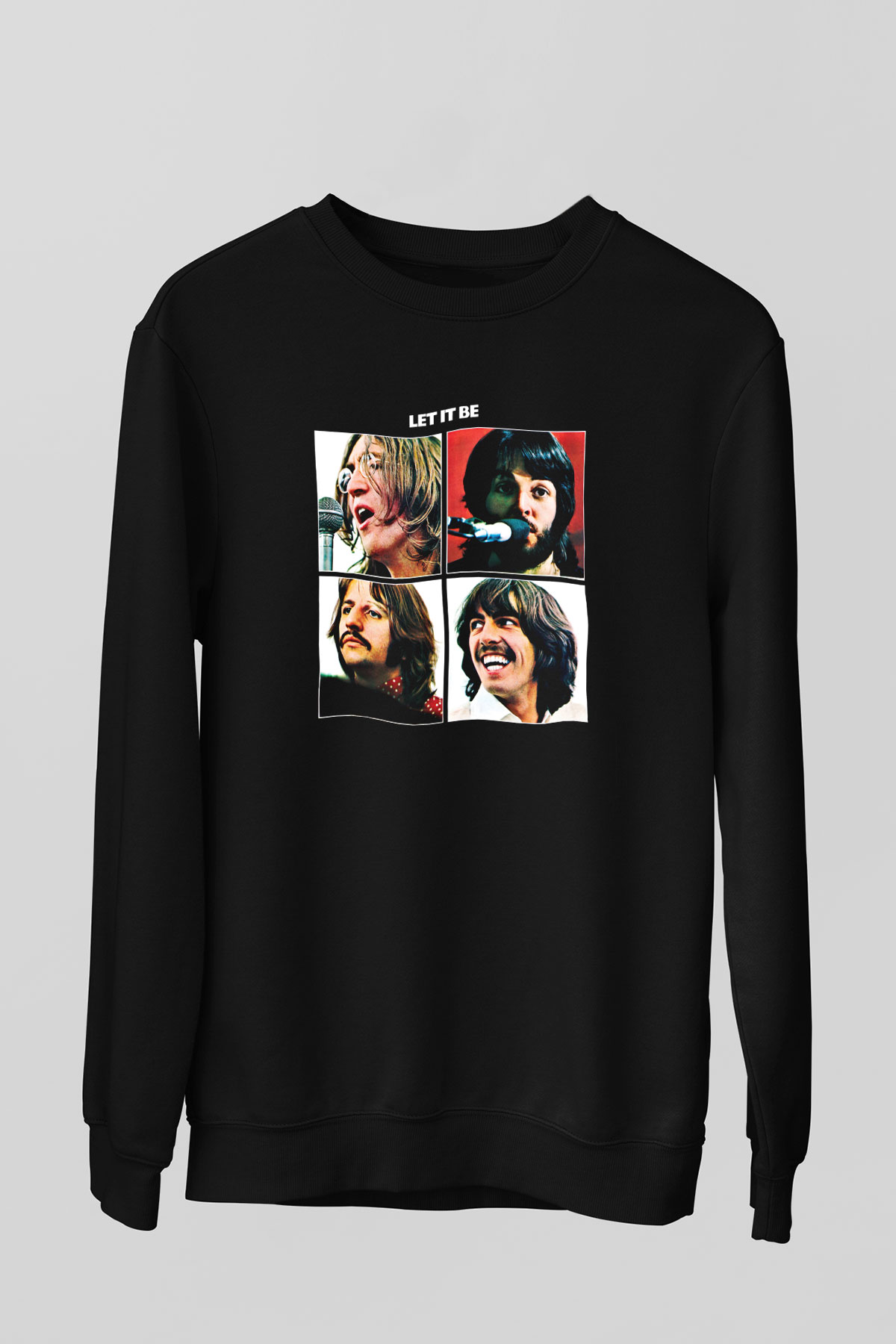 Beatles Baskılı Unisex Siyah Sweatshirt