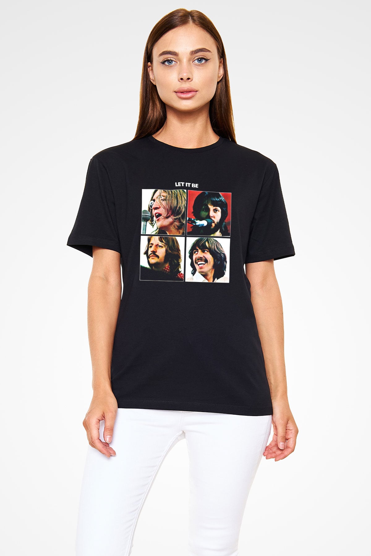 Beatles Baskılı Unisex Siyah Tişört