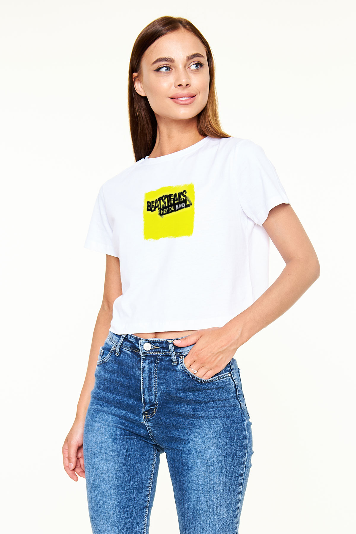 Beatsteaks Baskılı Unisex Beyaz Crop Top Tişört