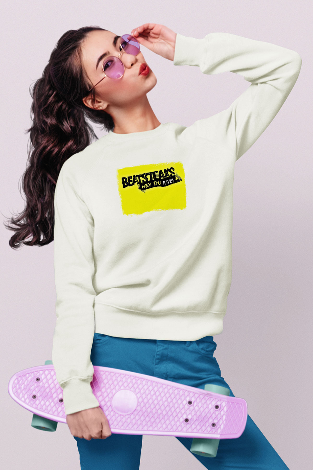Beatsteaks Baskılı Unisex Beyaz Sweatshirt