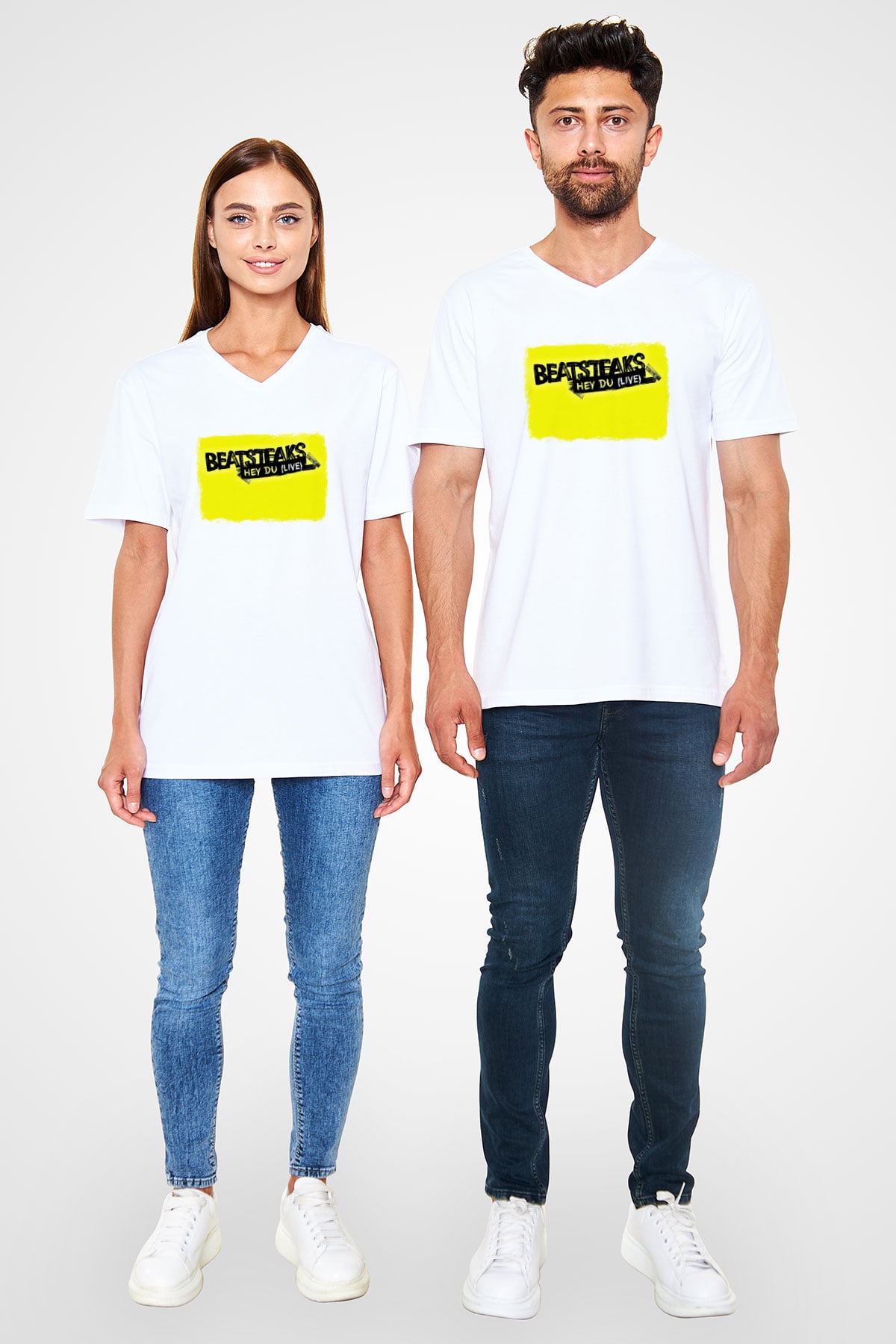 Beatsteaks Baskılı Unisex Beyaz V Yaka Tişört