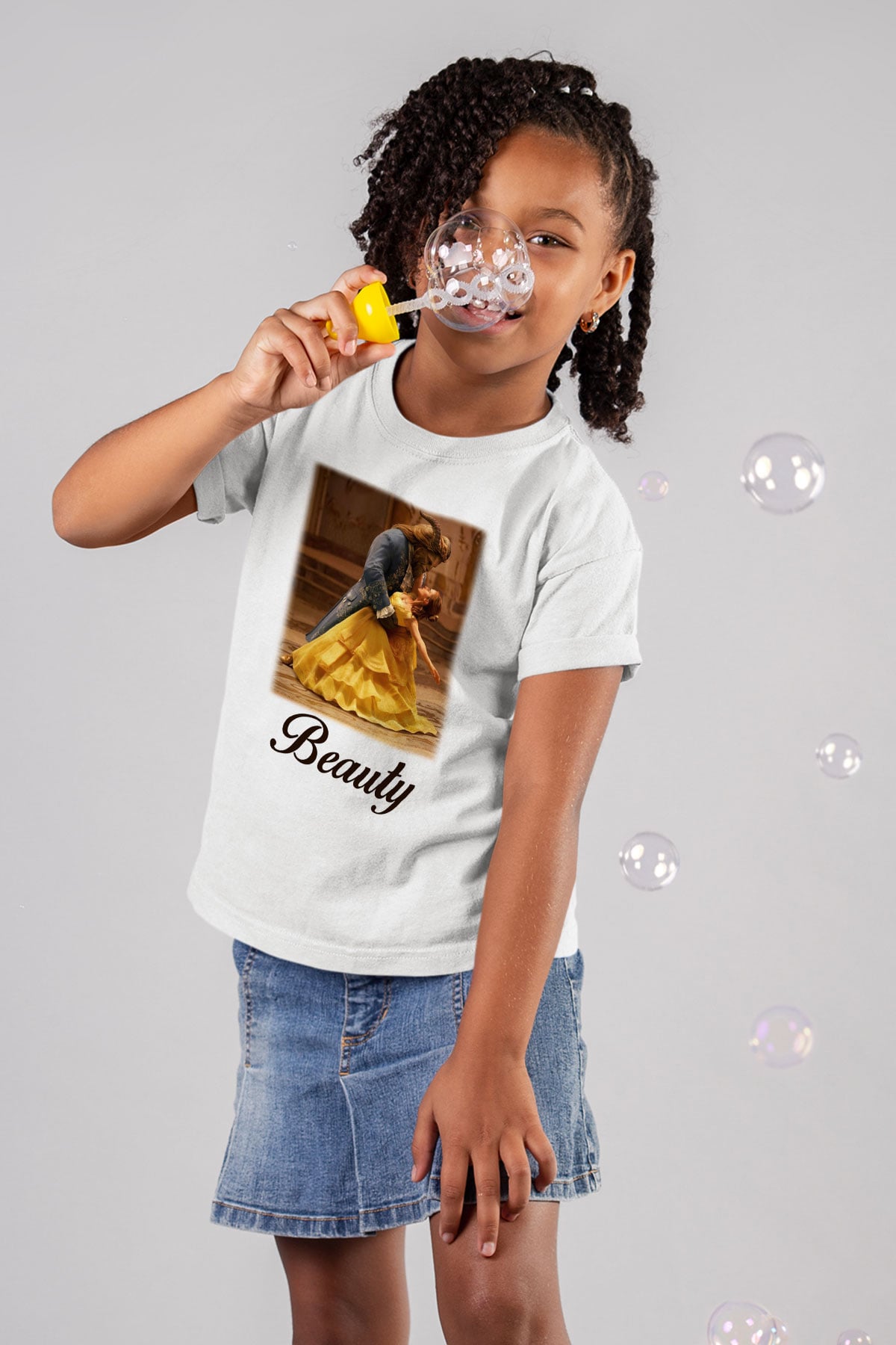 Beauty and the Beast Baskılı Beyaz Unisex Çocuk Tişört