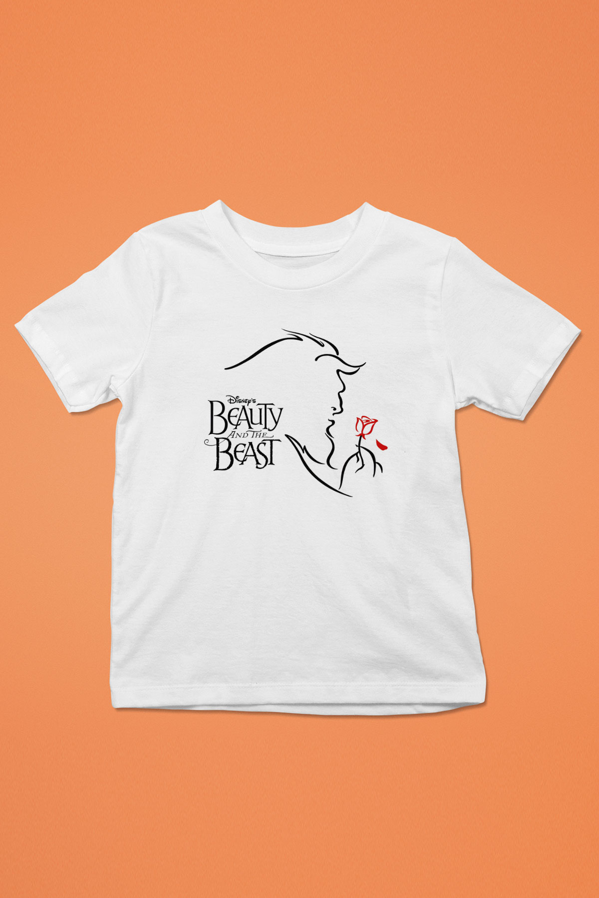 Beauty and the Beast Baskılı Beyaz Unisex Çocuk Tişört