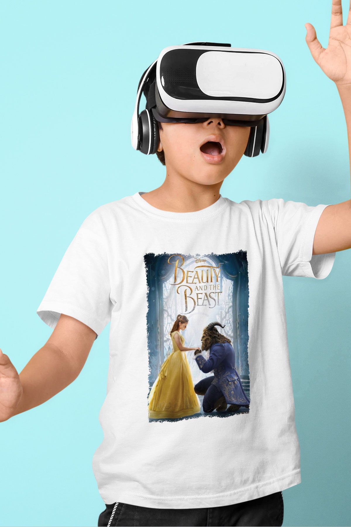 Beauty and the Beast Beyaz Unisex Çocuk Tişört