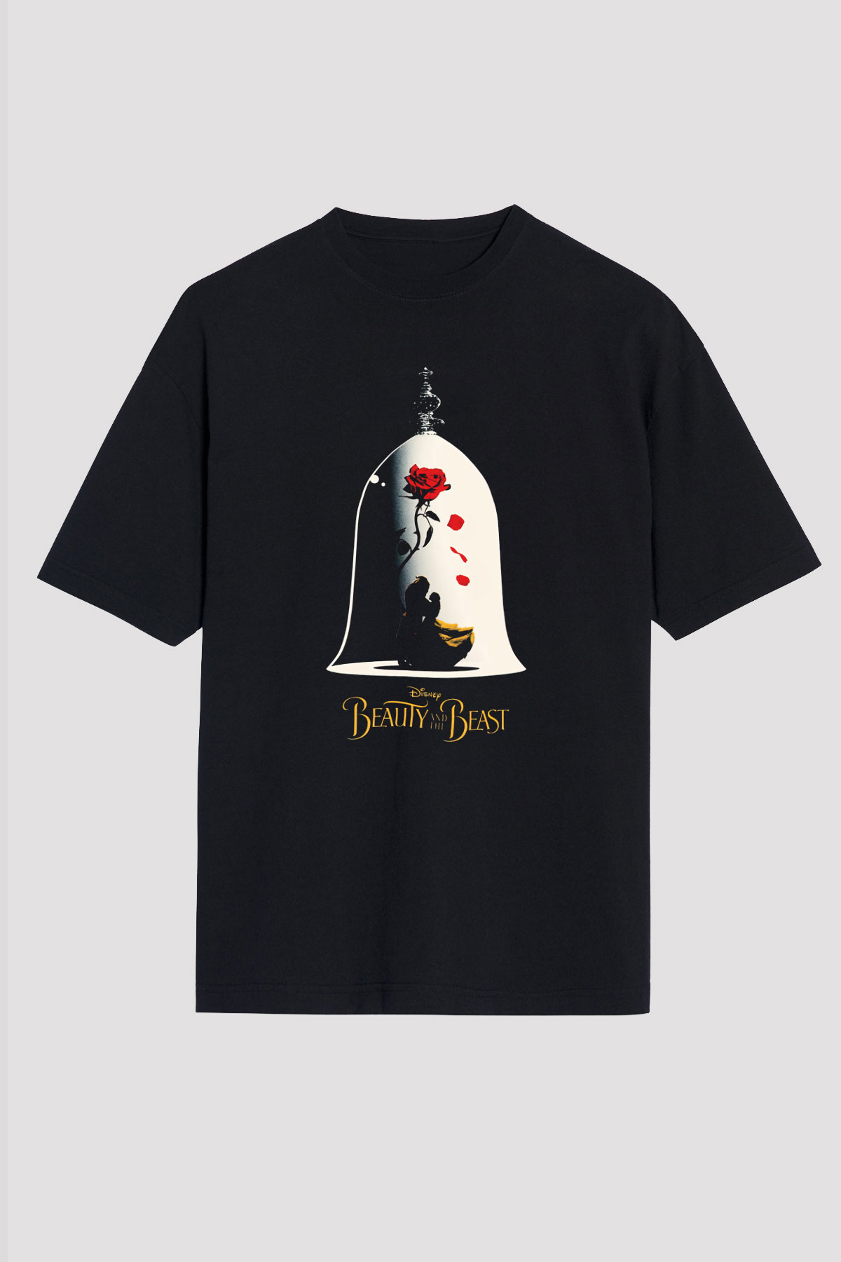 Beauty and the Beast Siyah Unisex Oversize Tişört T-Shirt