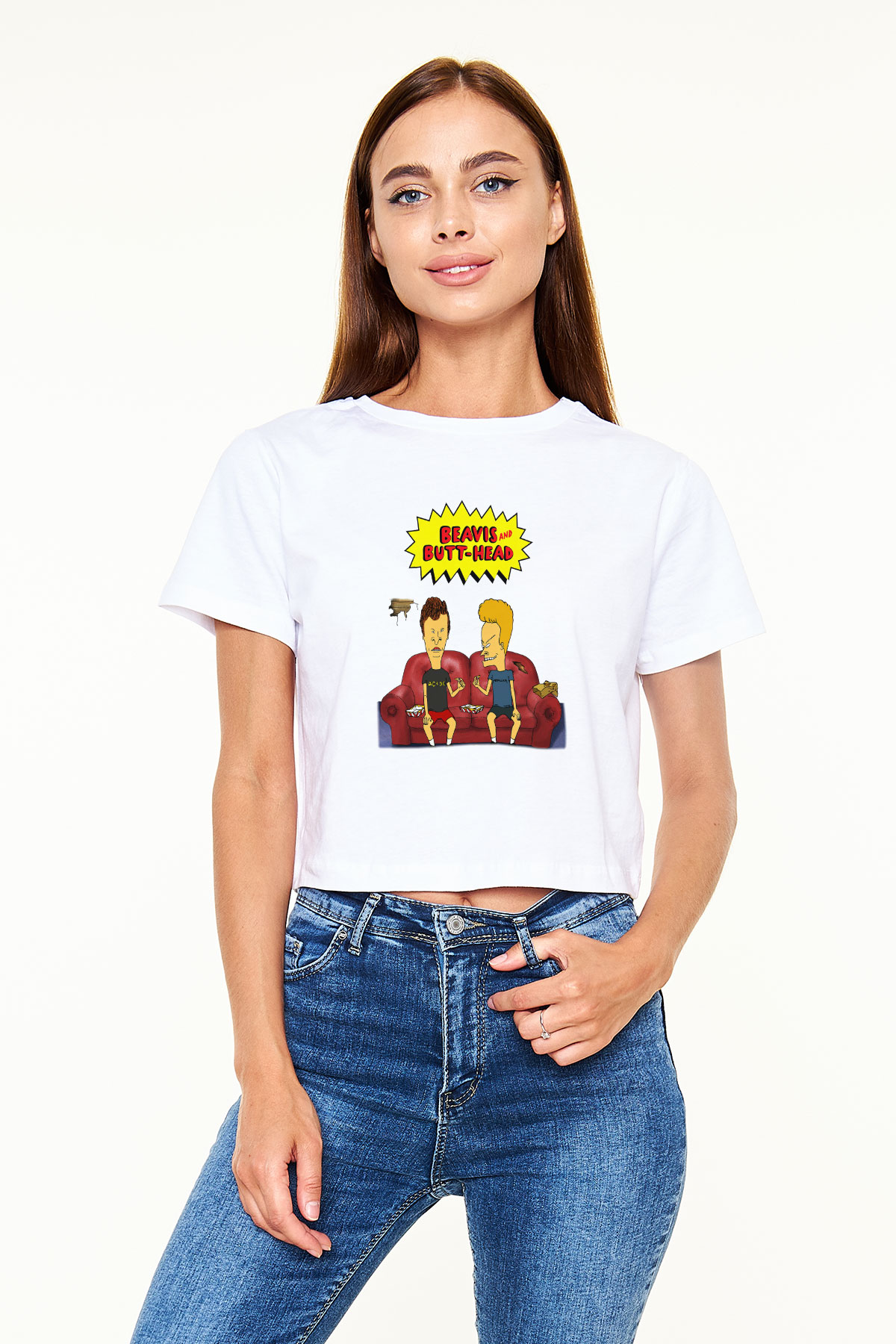 Beavis and Butt-head Beyaz Croptop Tişört
