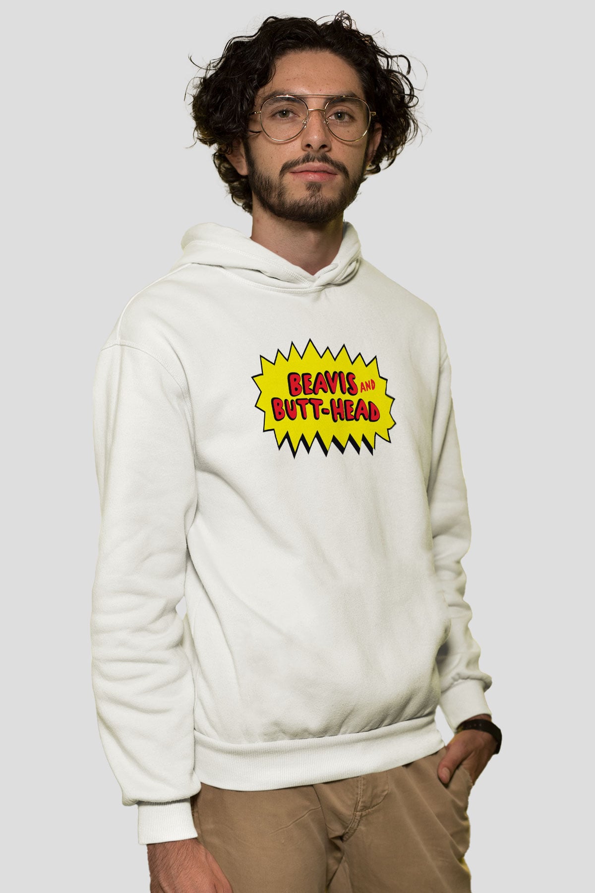 Beavis and Butt-head Beyaz Unisex Kapşonlu Sweatshirt