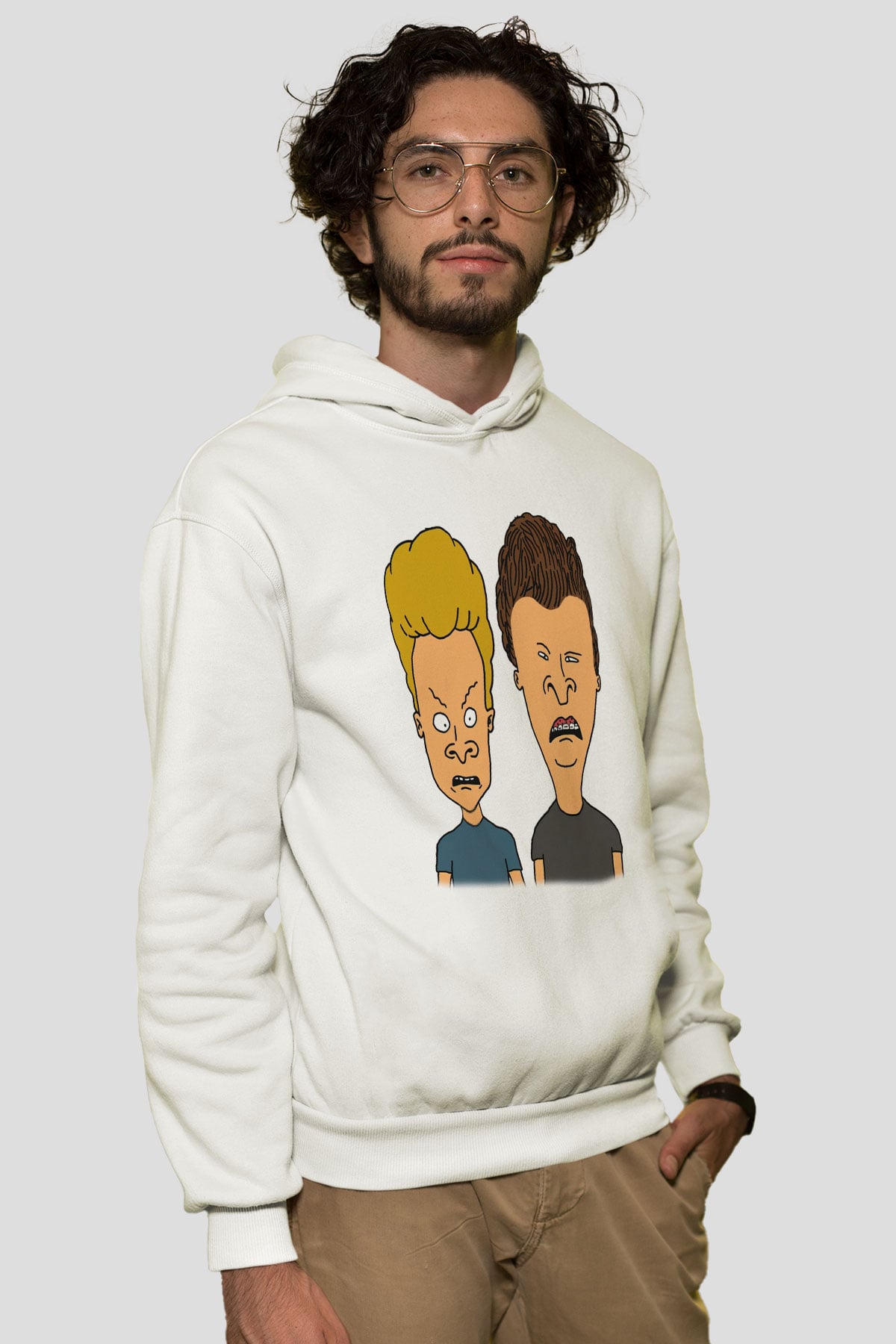 Beavis and Butt-head Beyaz Unisex Kapşonlu Sweatshirt