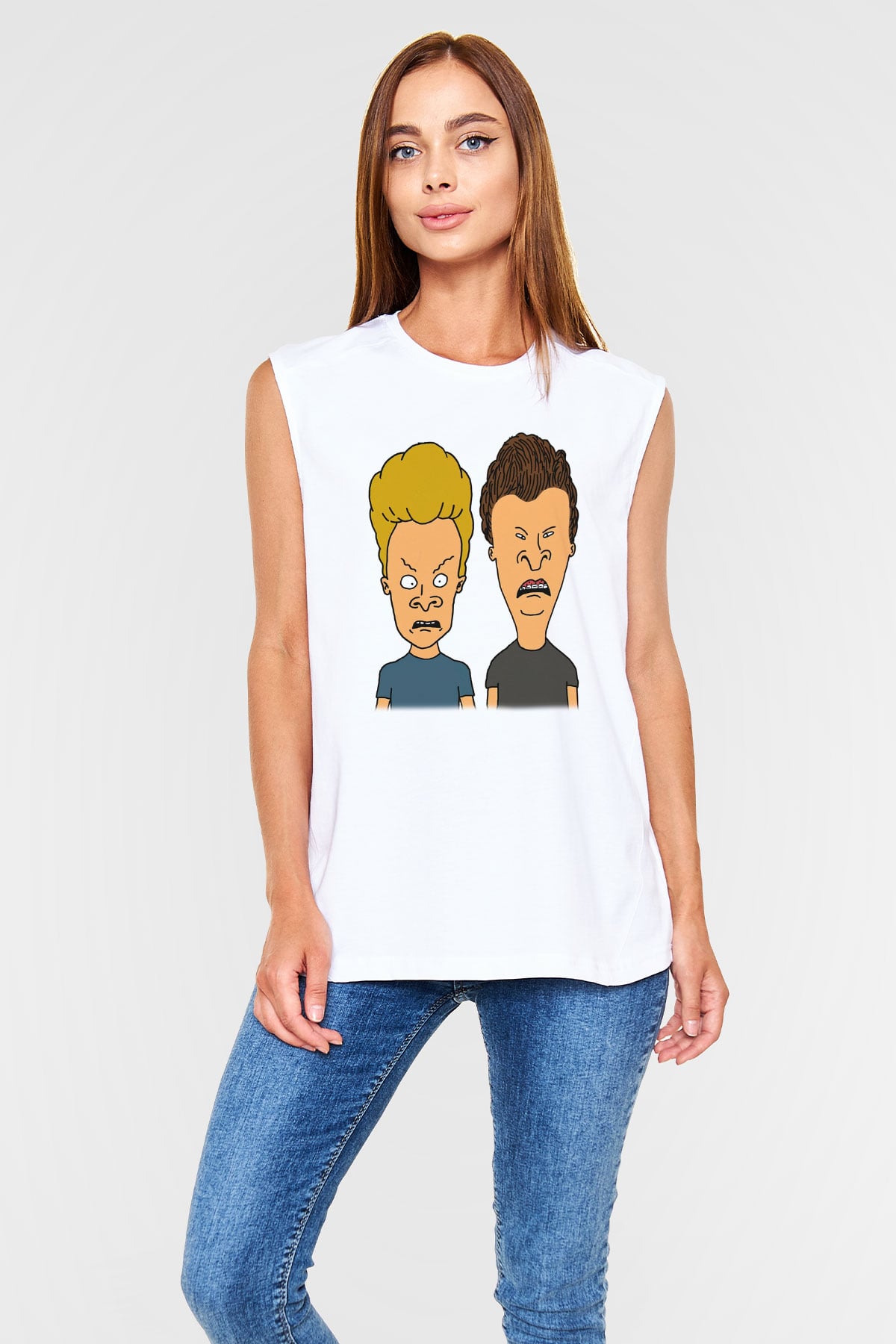 Beavis and Butt-head Beyaz Unisex Kolsuz Tişört