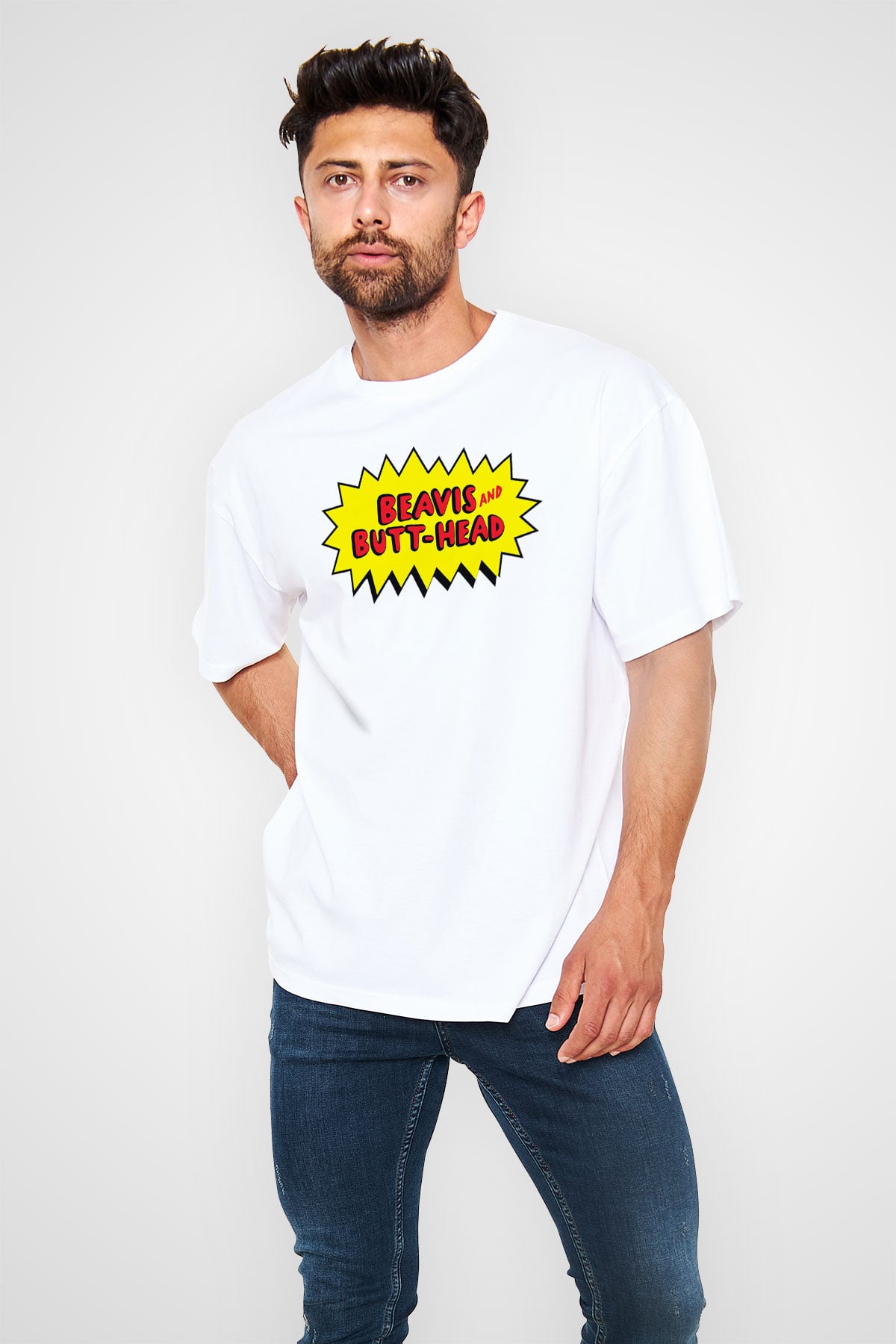 Beavis and Butt-head Beyaz Unisex Oversize Tişört T-Shirt