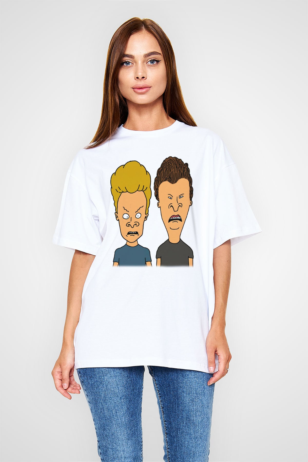 Beavis and Butt-head Beyaz Unisex Oversize Tişört T-Shirt