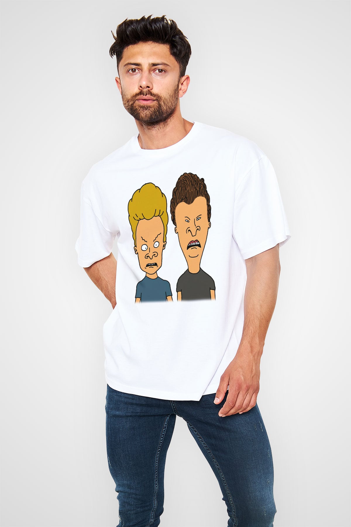 Beavis and Butt-head Beyaz Unisex Oversize Tişört T-Shirt